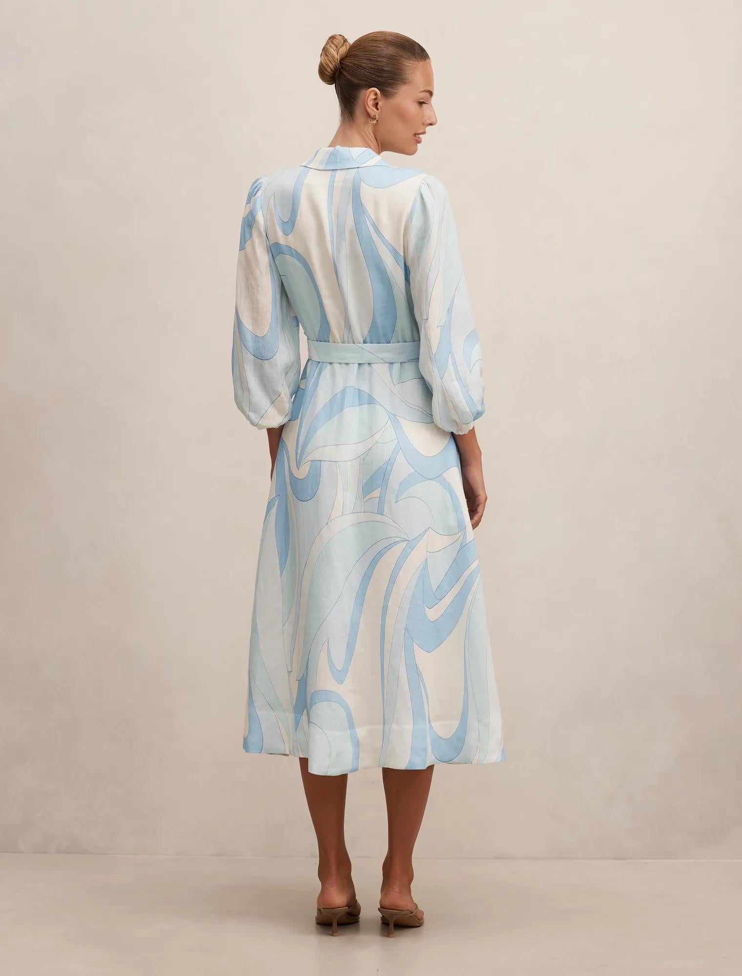 Fia Printed Shirt Midi Dress Mint Tavira