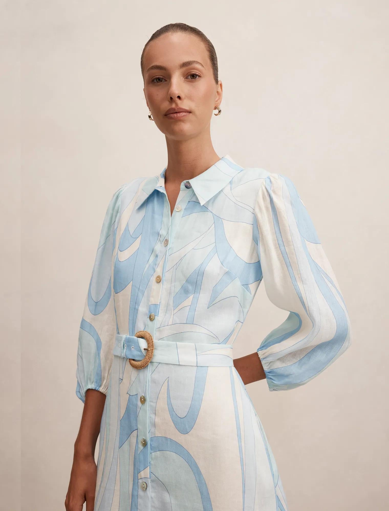 Fia Printed Shirt Midi Dress Mint Tavira