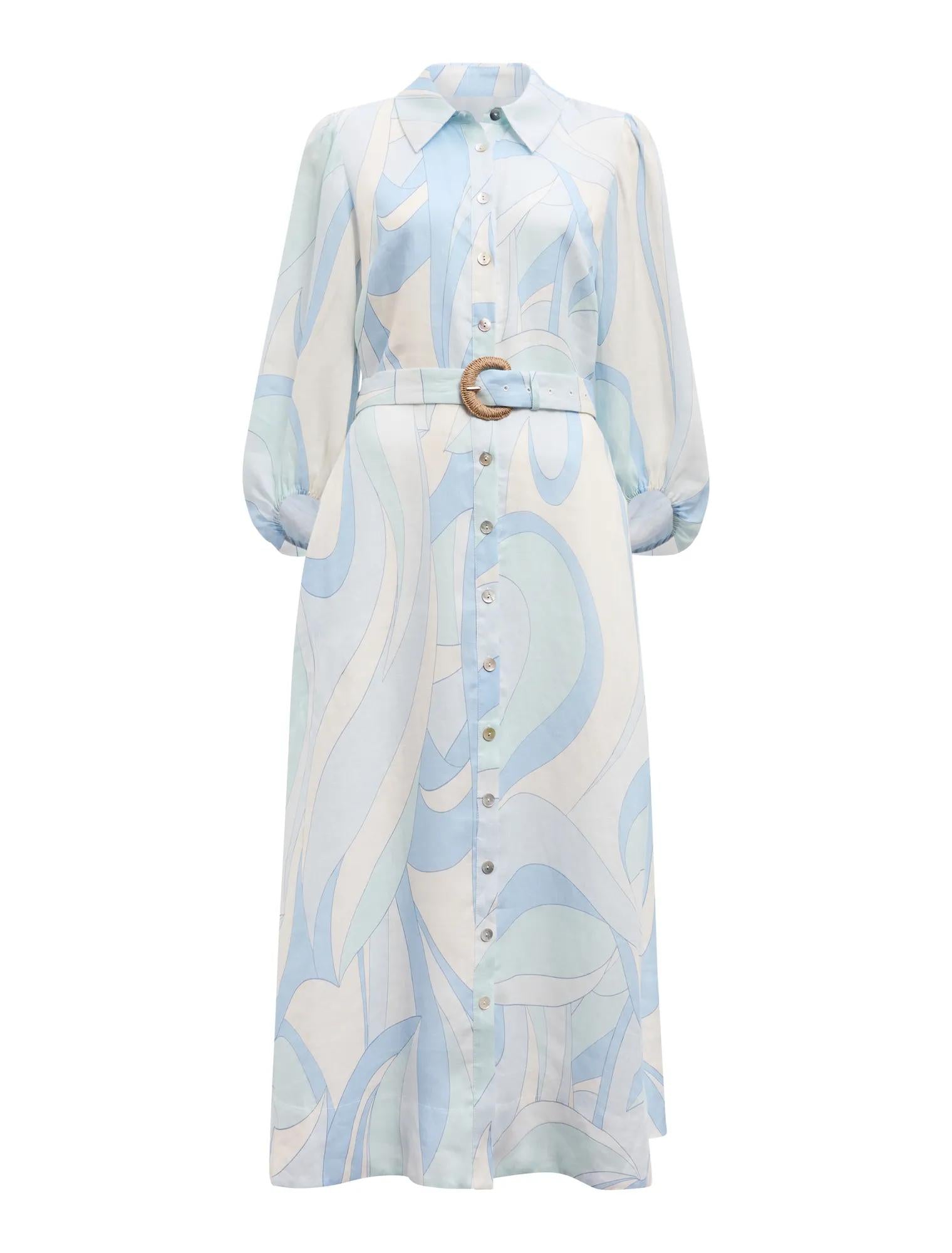 Fia Printed Shirt Midi Dress Mint Tavira