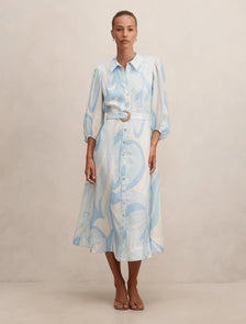 Fia Printed Shirt Midi Dress Mint Tavira