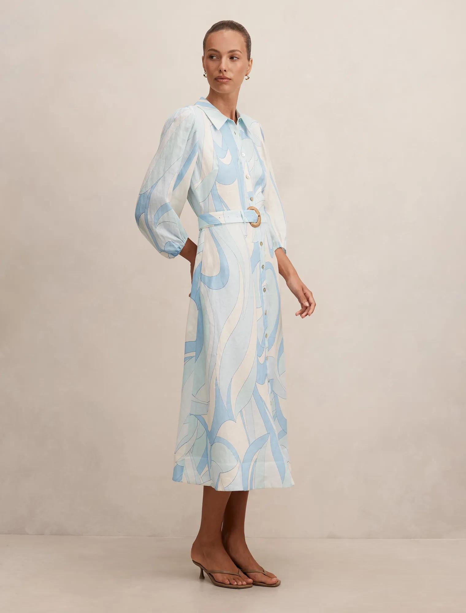 Fia Printed Shirt Midi Dress Mint Tavira