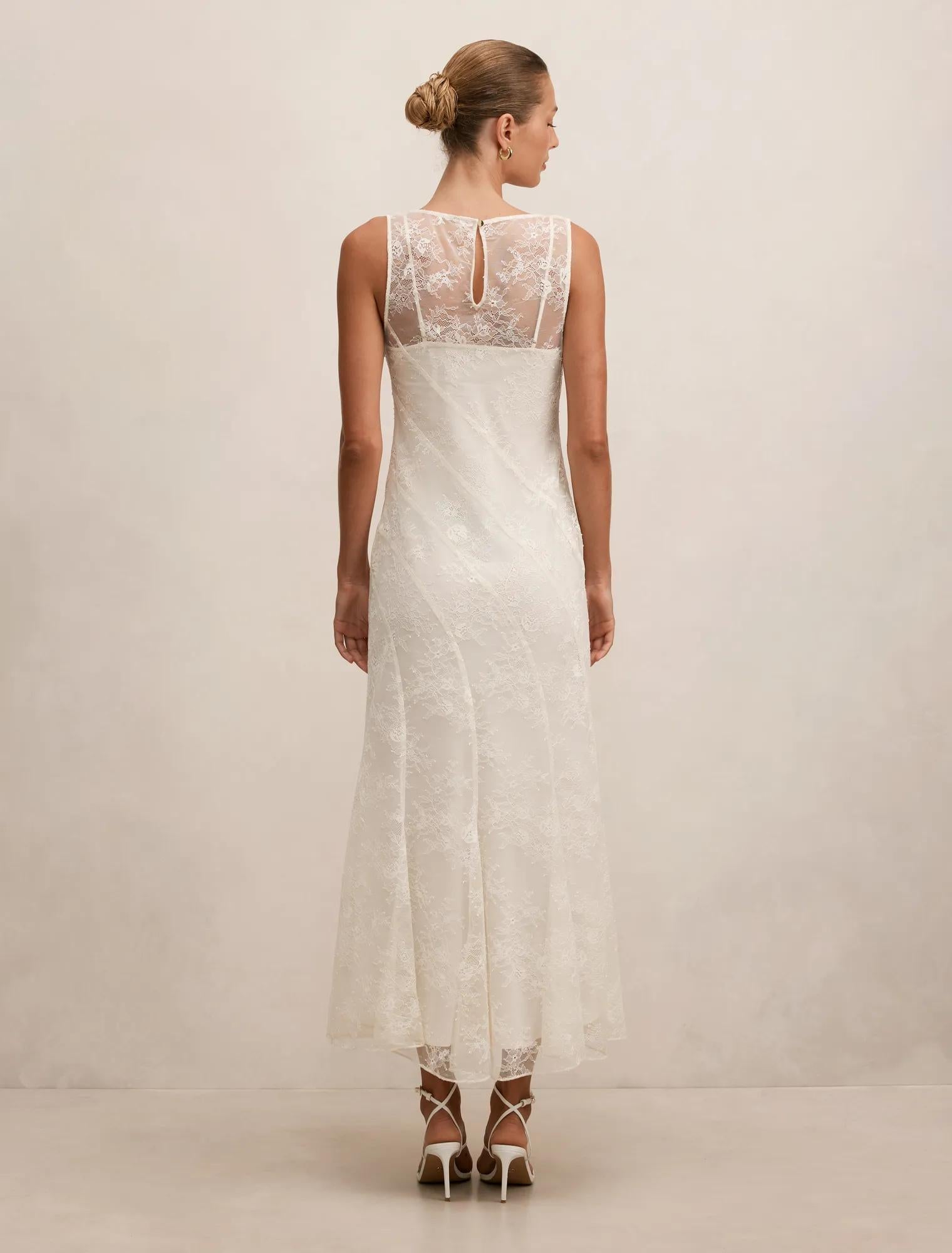 Jenna Panelled Lace Dress Ecru