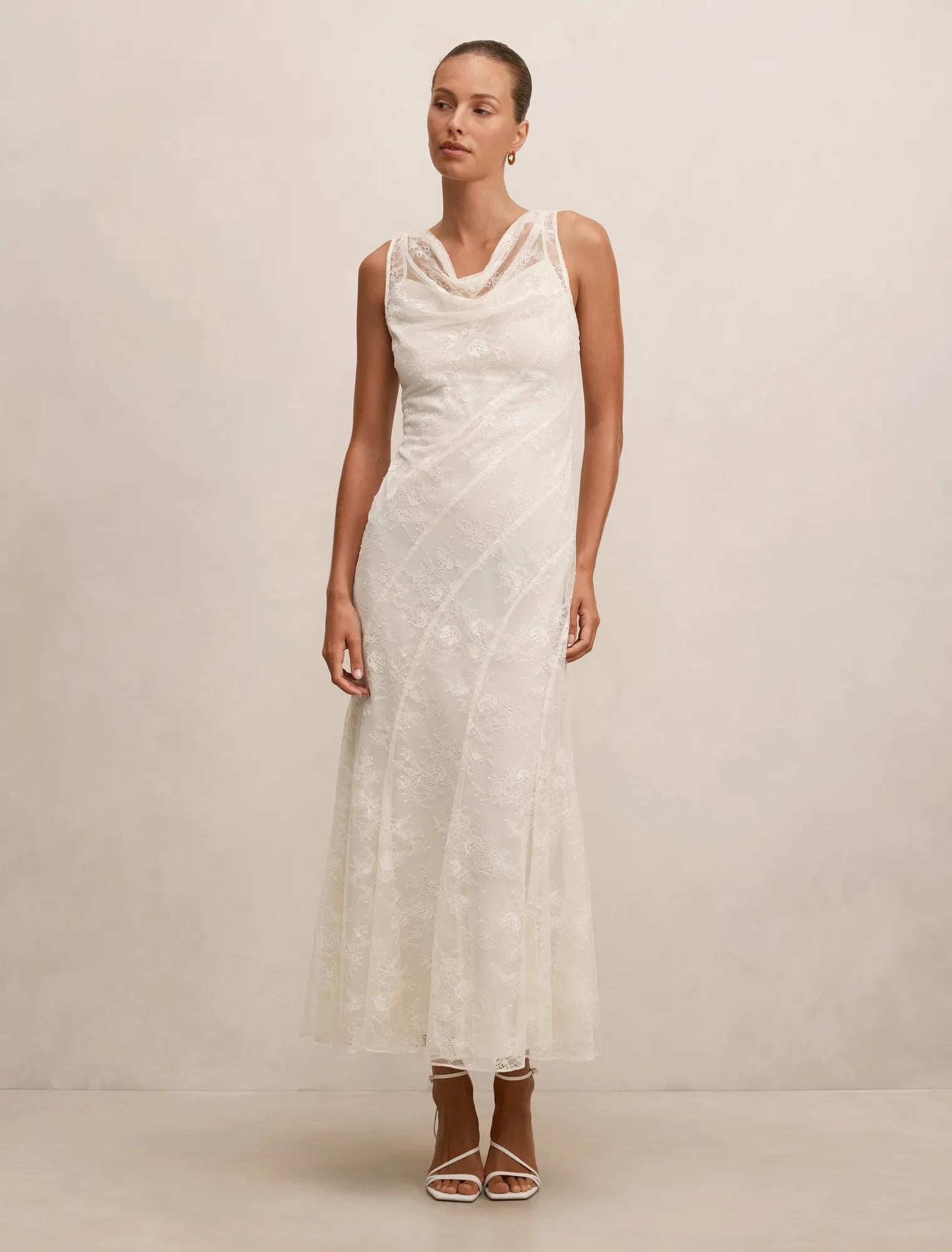 Jenna Panelled Lace Dress Ecru