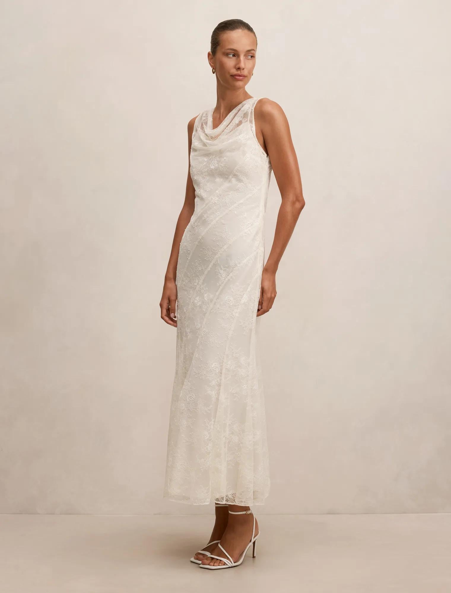 Jenna Panelled Lace Dress Ecru