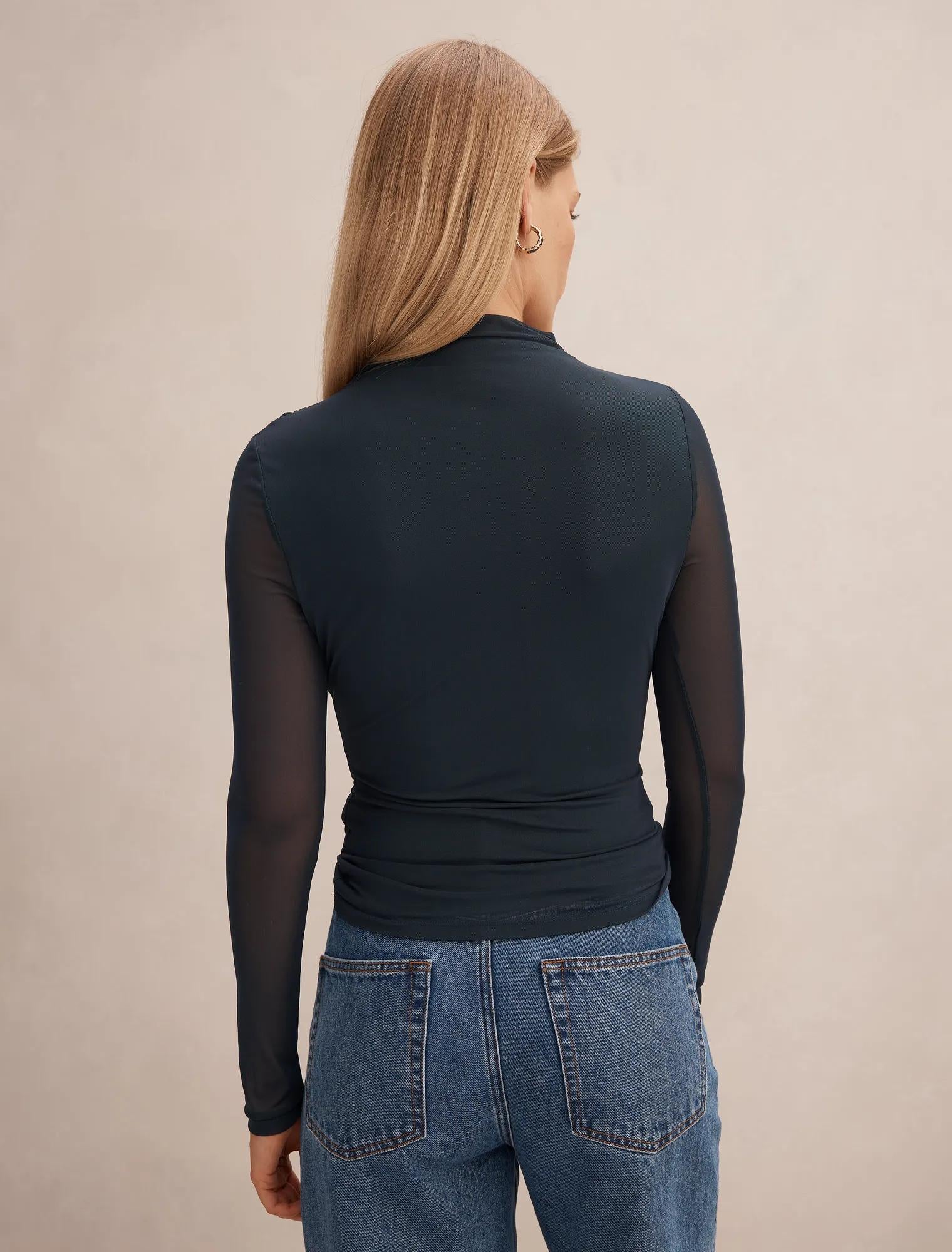 Charlotte High Neck Long Sleeve Top Night Sky