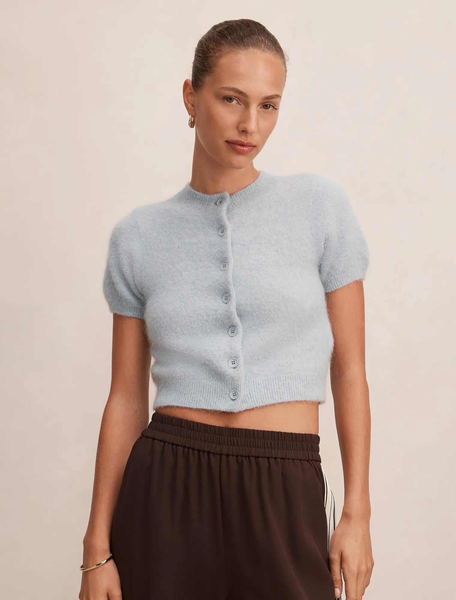 Juniper Button Through Knitted Tee Winter Sky