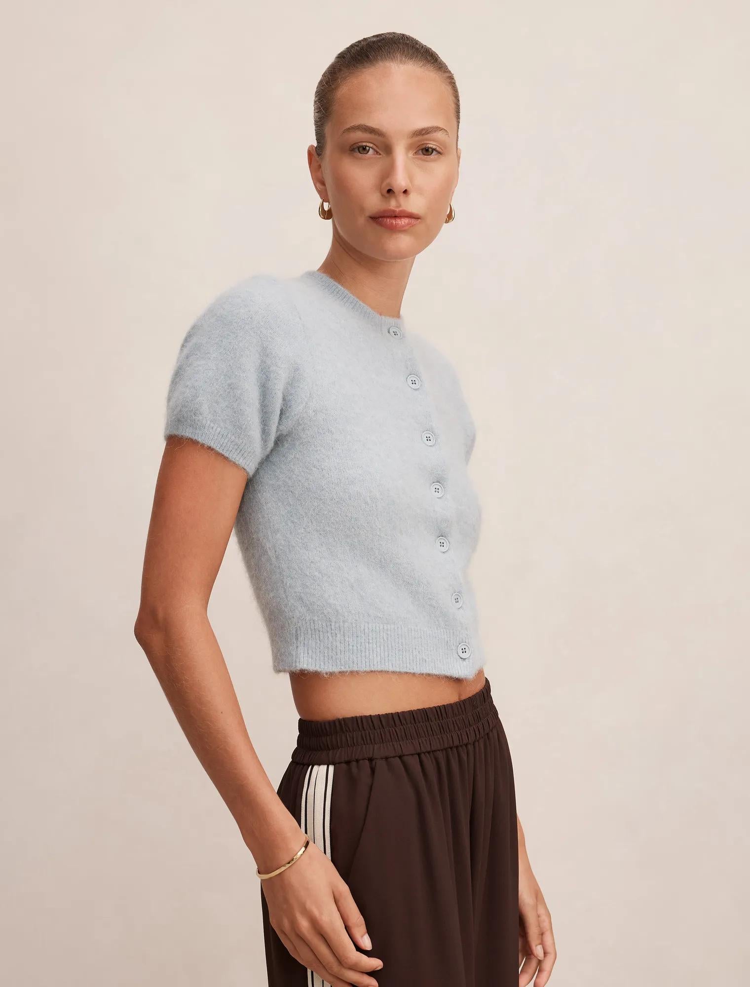 Juniper Button Through Knitted Tee Winter Sky