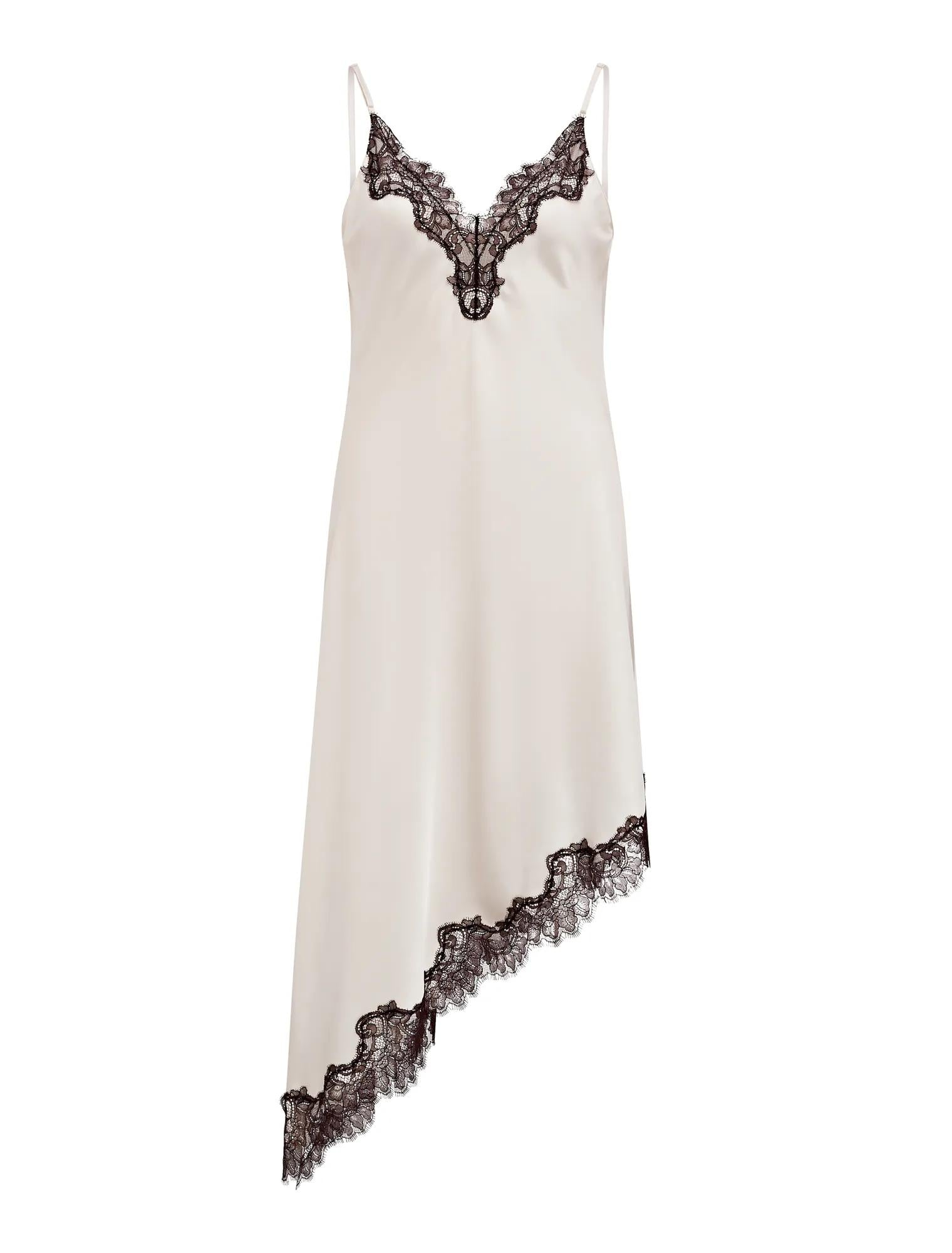 Posie Asymmetrical Lace Slip Dress Cream / Chocolate_mannequin