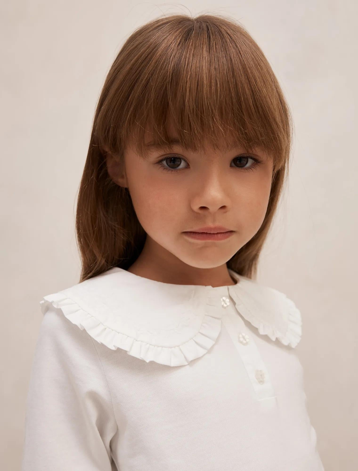 Amber Girls Collared Long Sleeve Top Porcelain