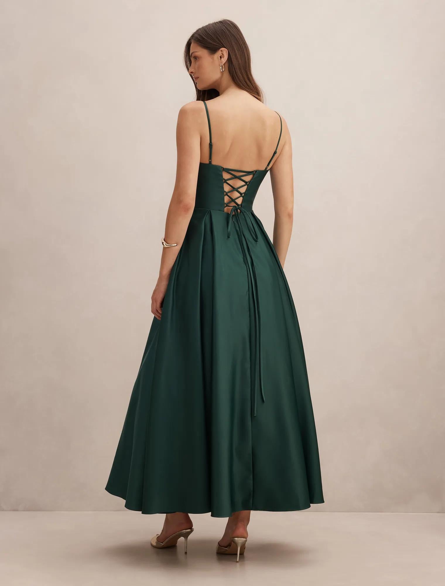 Arlow Strappy Corset Gown Pine Green