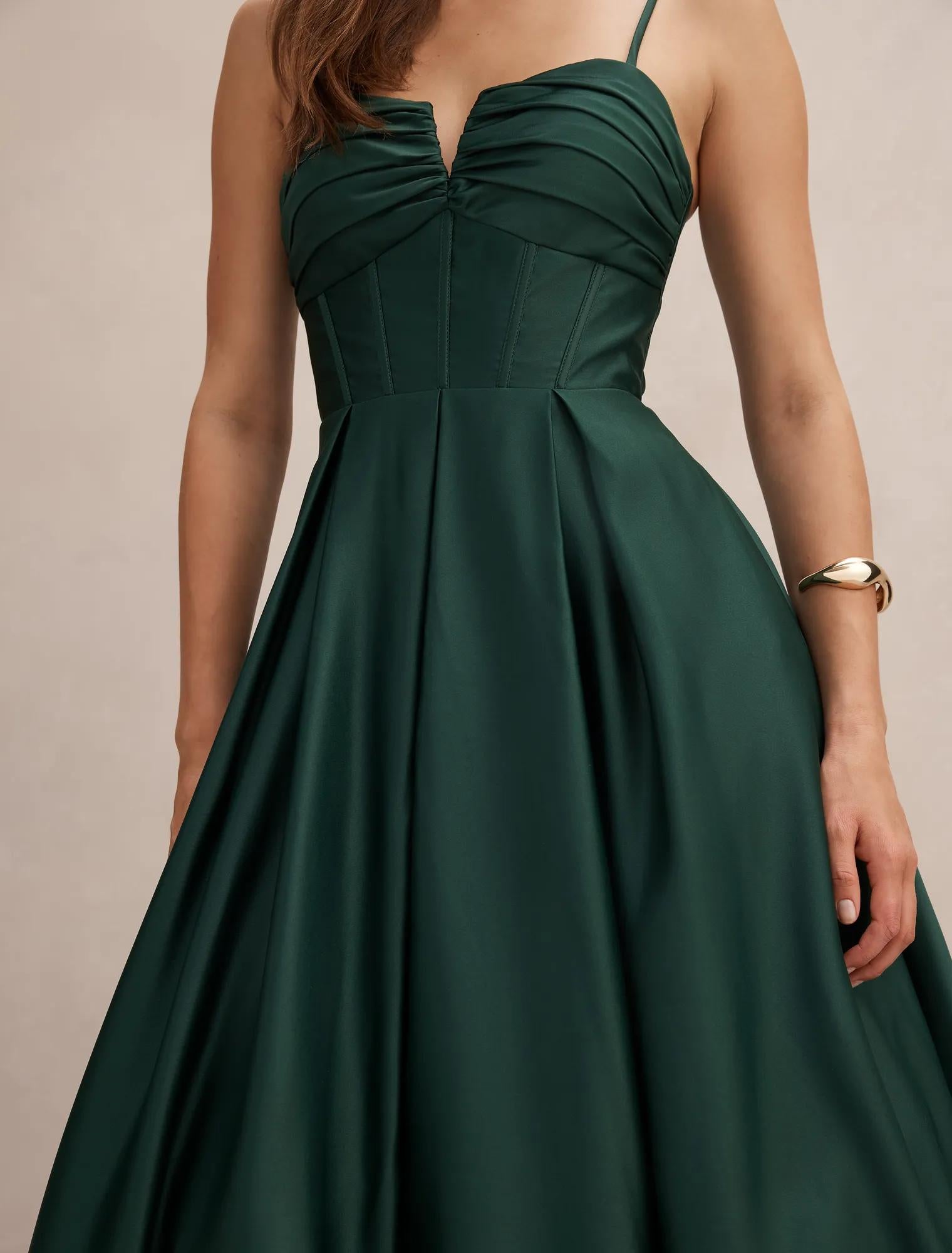 Arlow Strappy Corset Gown Pine Green