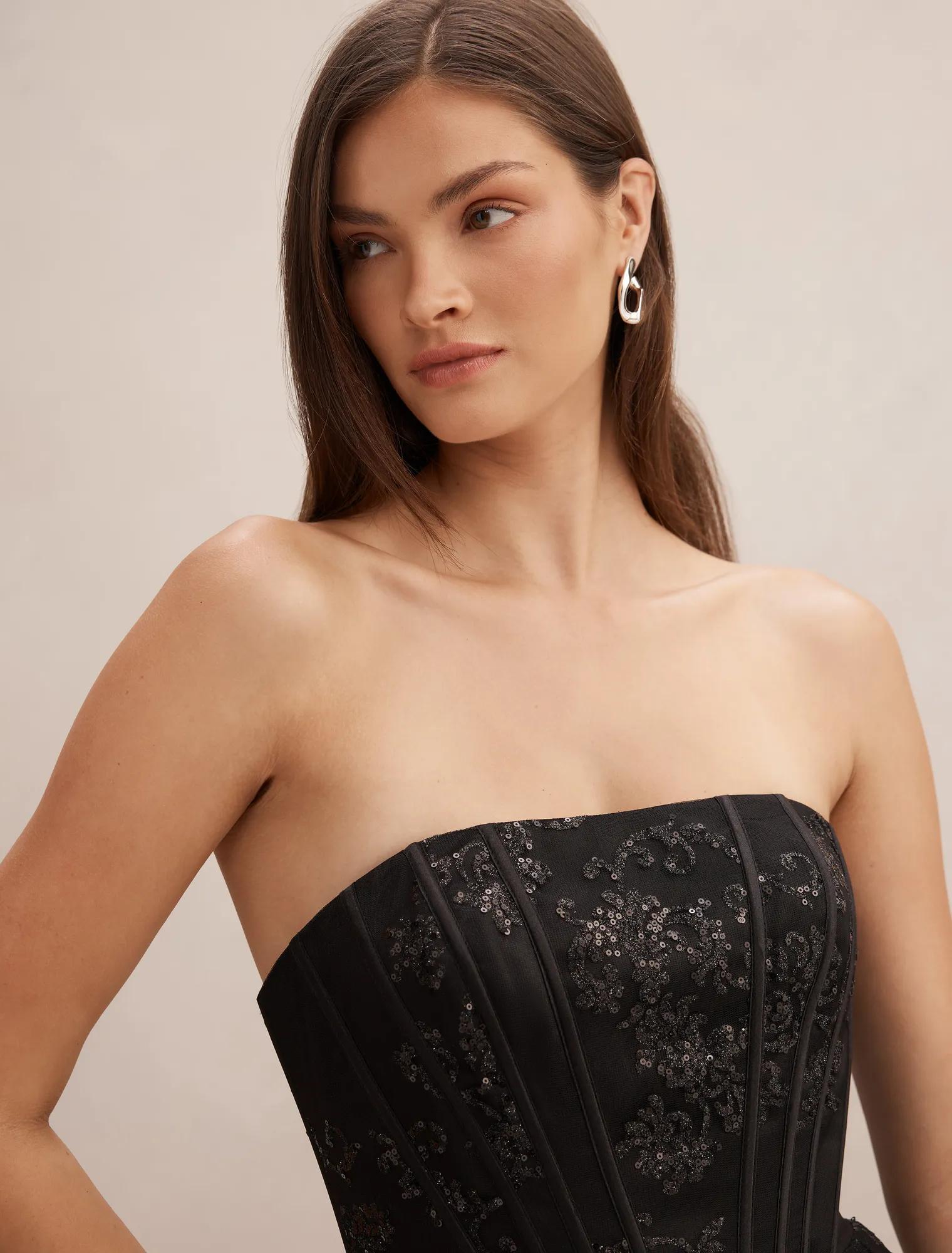 Aubree Strapless Lace Gown Black
