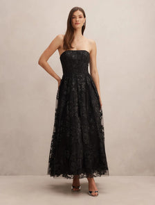 Aubree Strapless Lace Gown Black