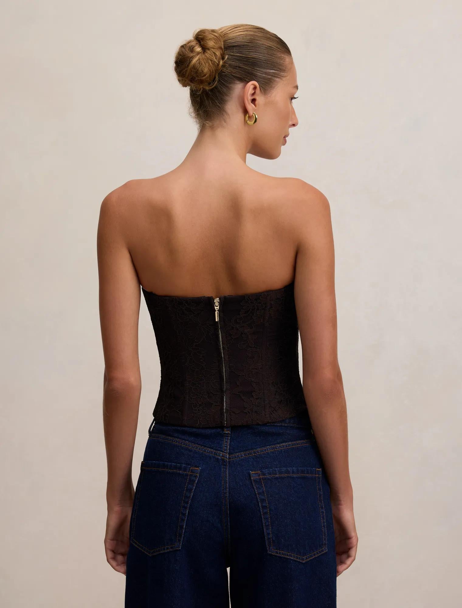 Lara Lace Corset Top Chocolate