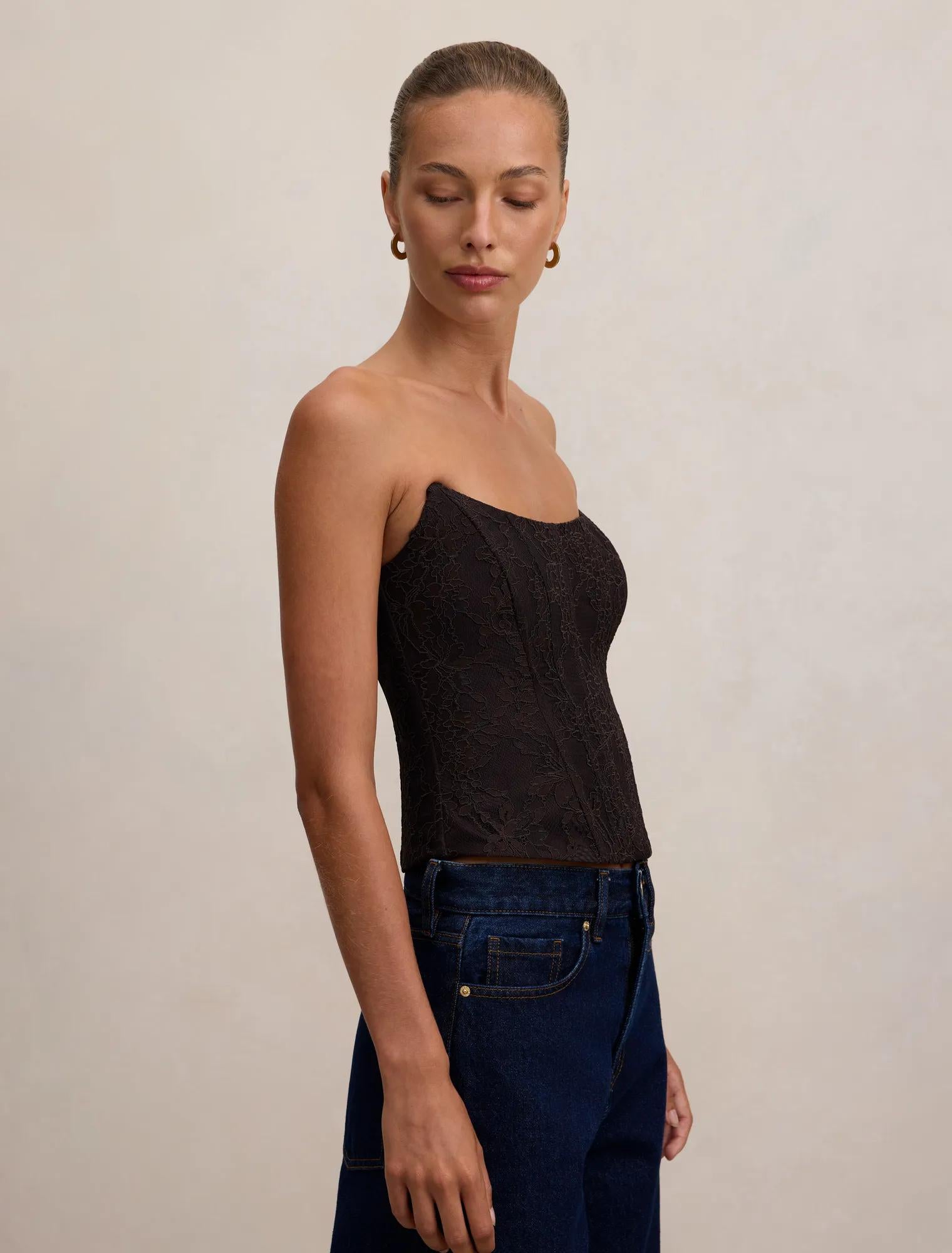 Lara Lace Corset Top Chocolate
