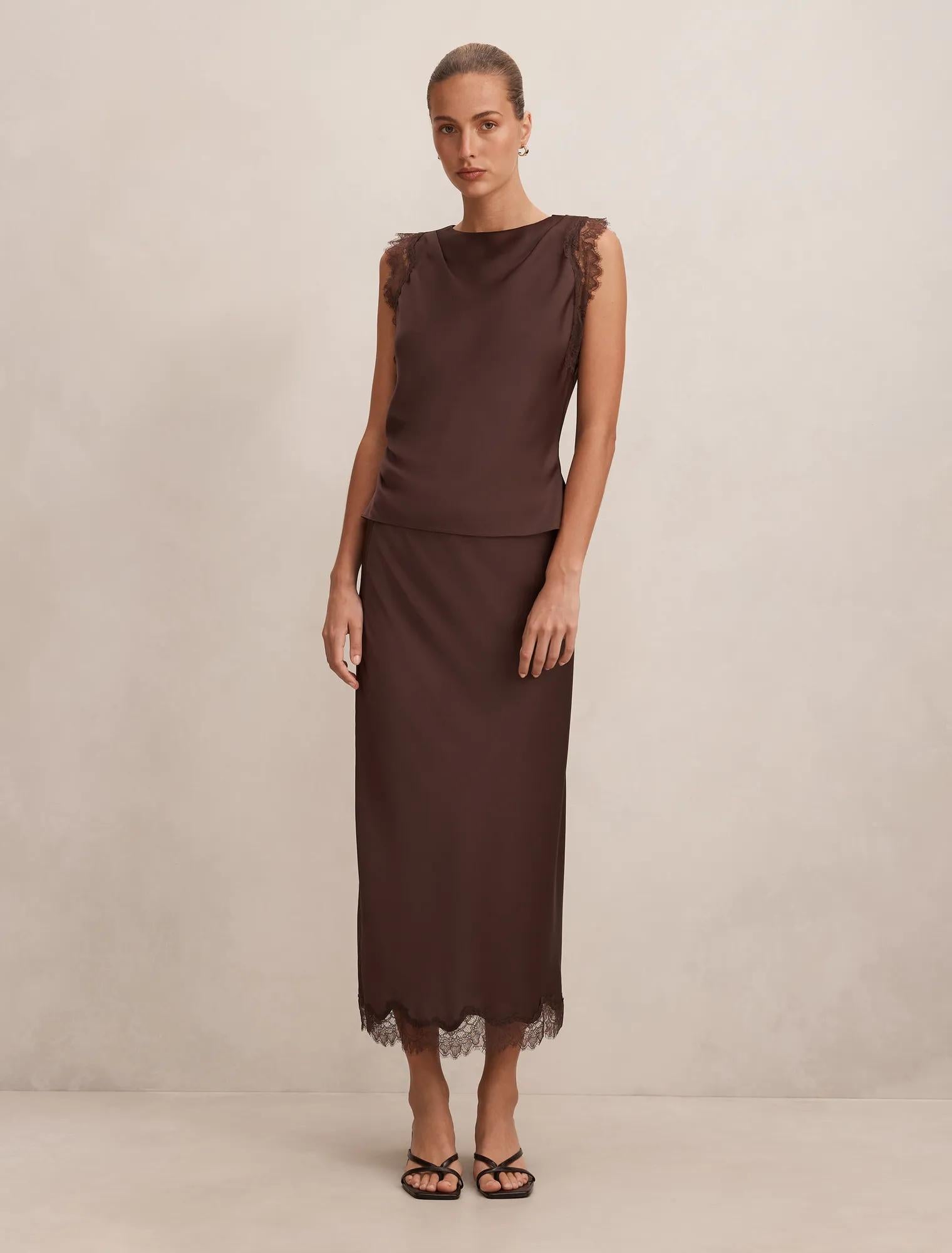 Enola Lace Maxi Skirt Brownie Co-ord