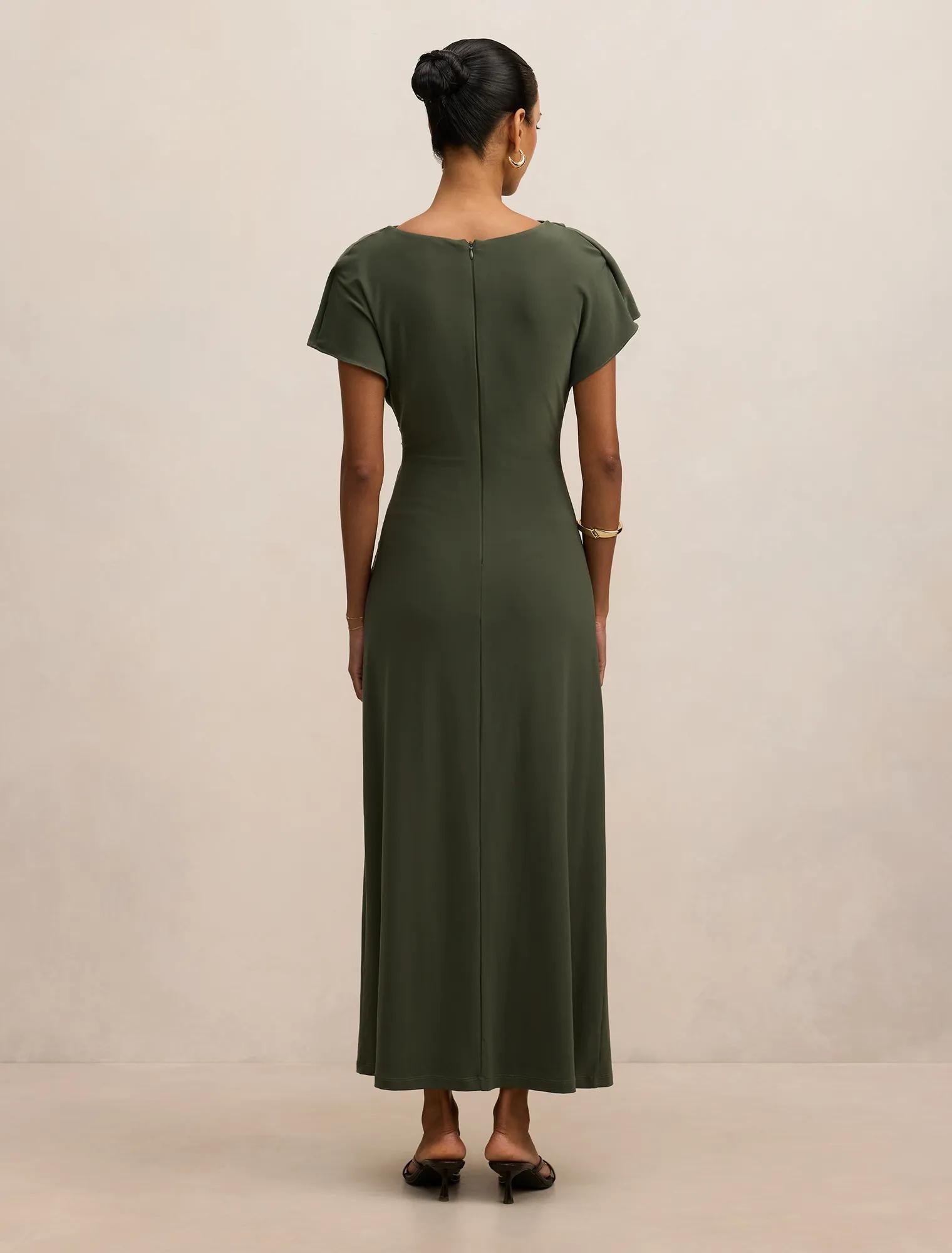 Tahnee Petite Ruched Waist Midi Thyme Green