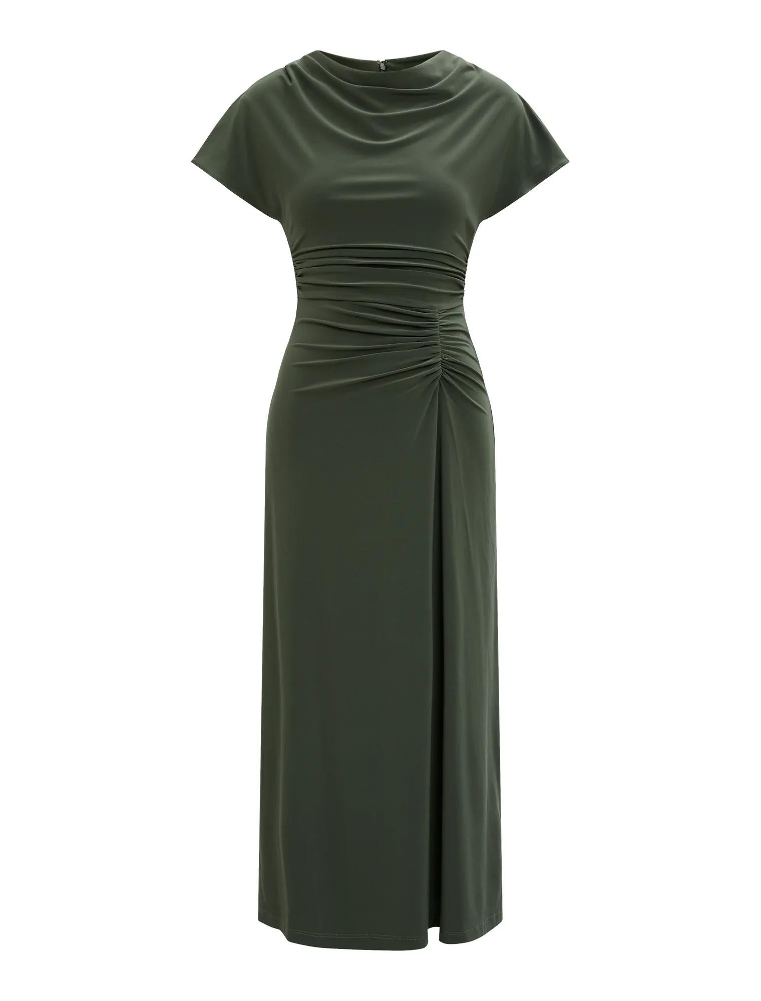 Tahnee Petite Ruched Waist Midi Thyme Green_mannequin