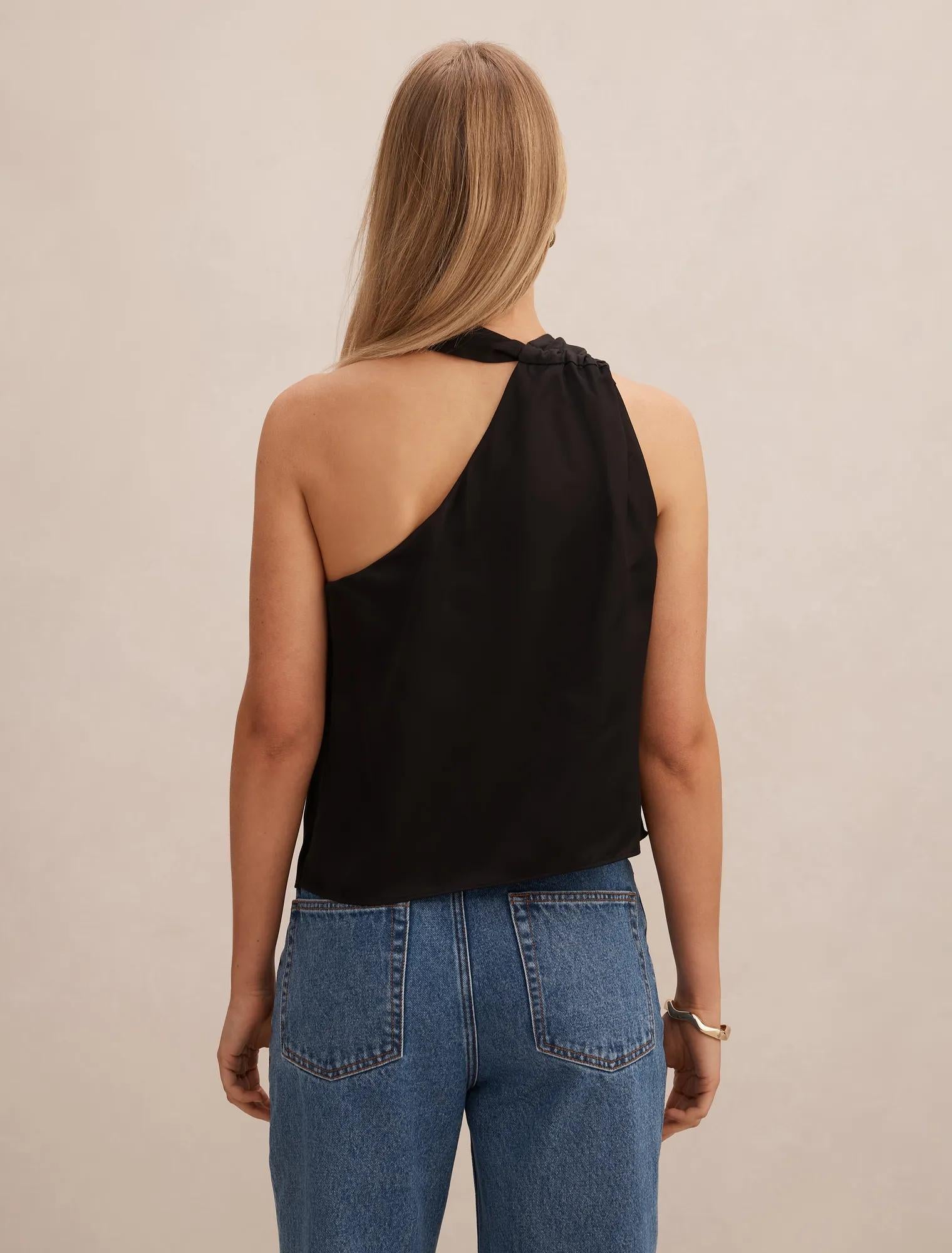 Christina Satin Ruched Cami Black