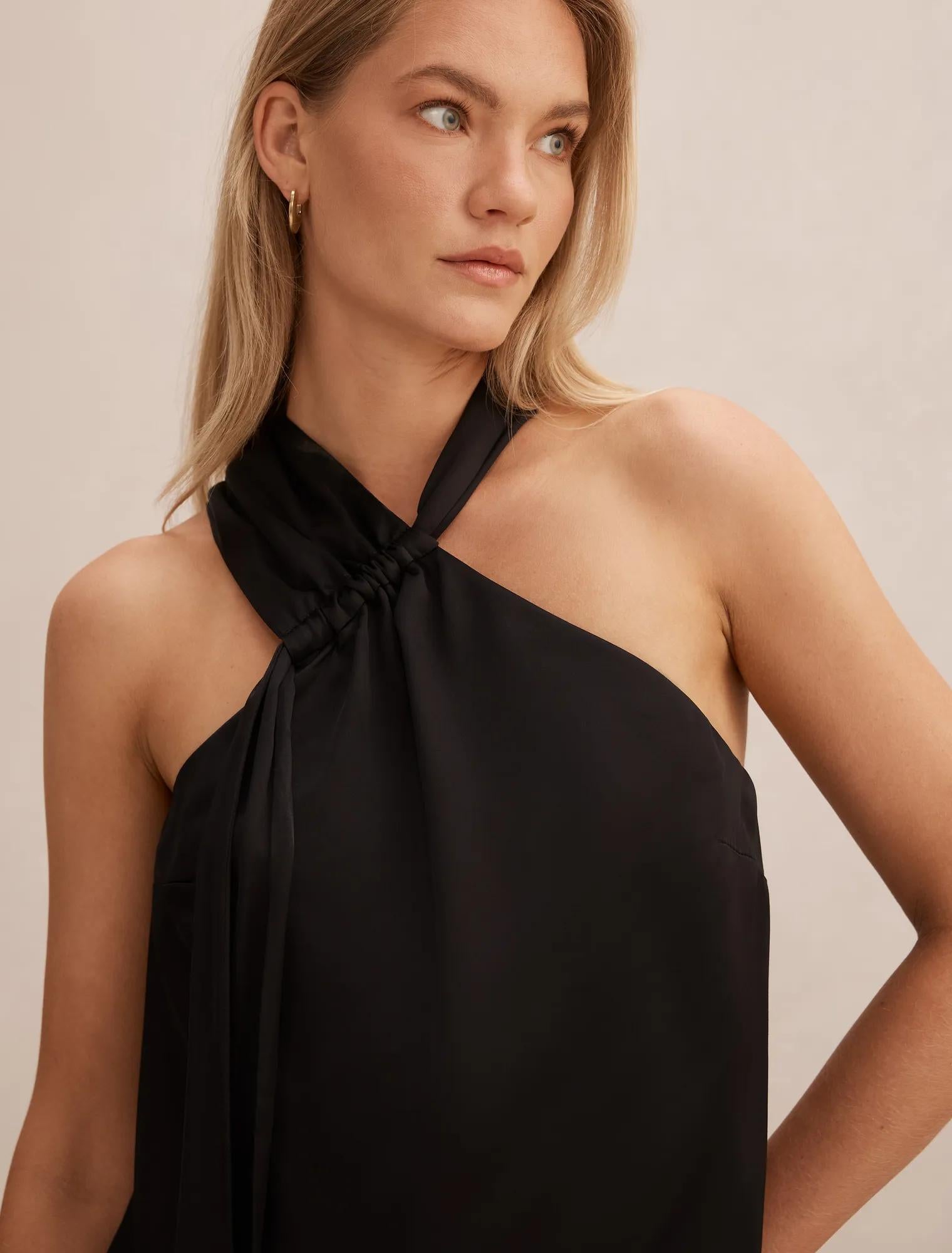 Christina Satin Ruched Cami Black