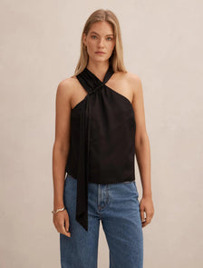 Christina Satin Ruched Cami Black
