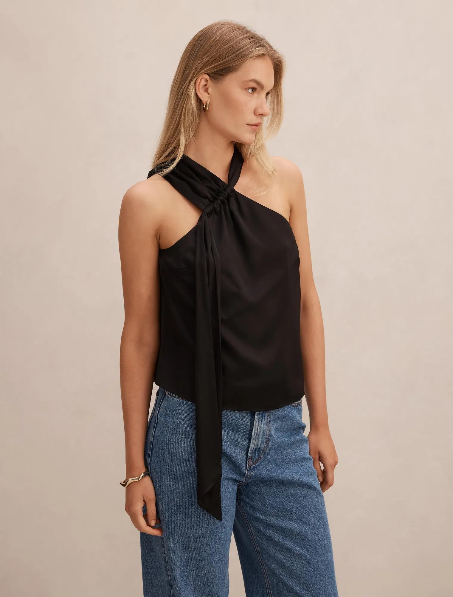 Christina Satin Ruched Cami Black
