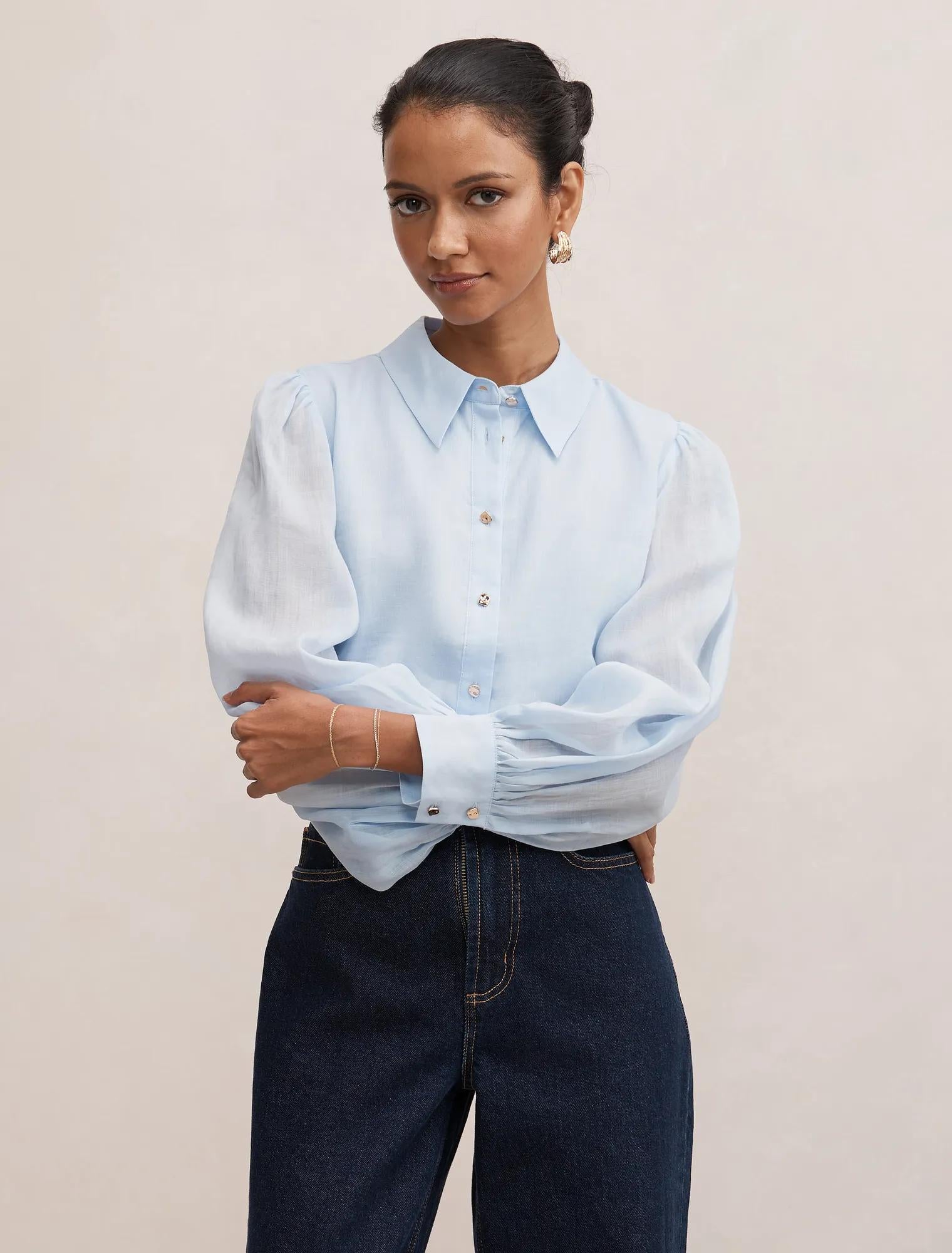 Davina Petite Long Sleeve Blouse Icicle