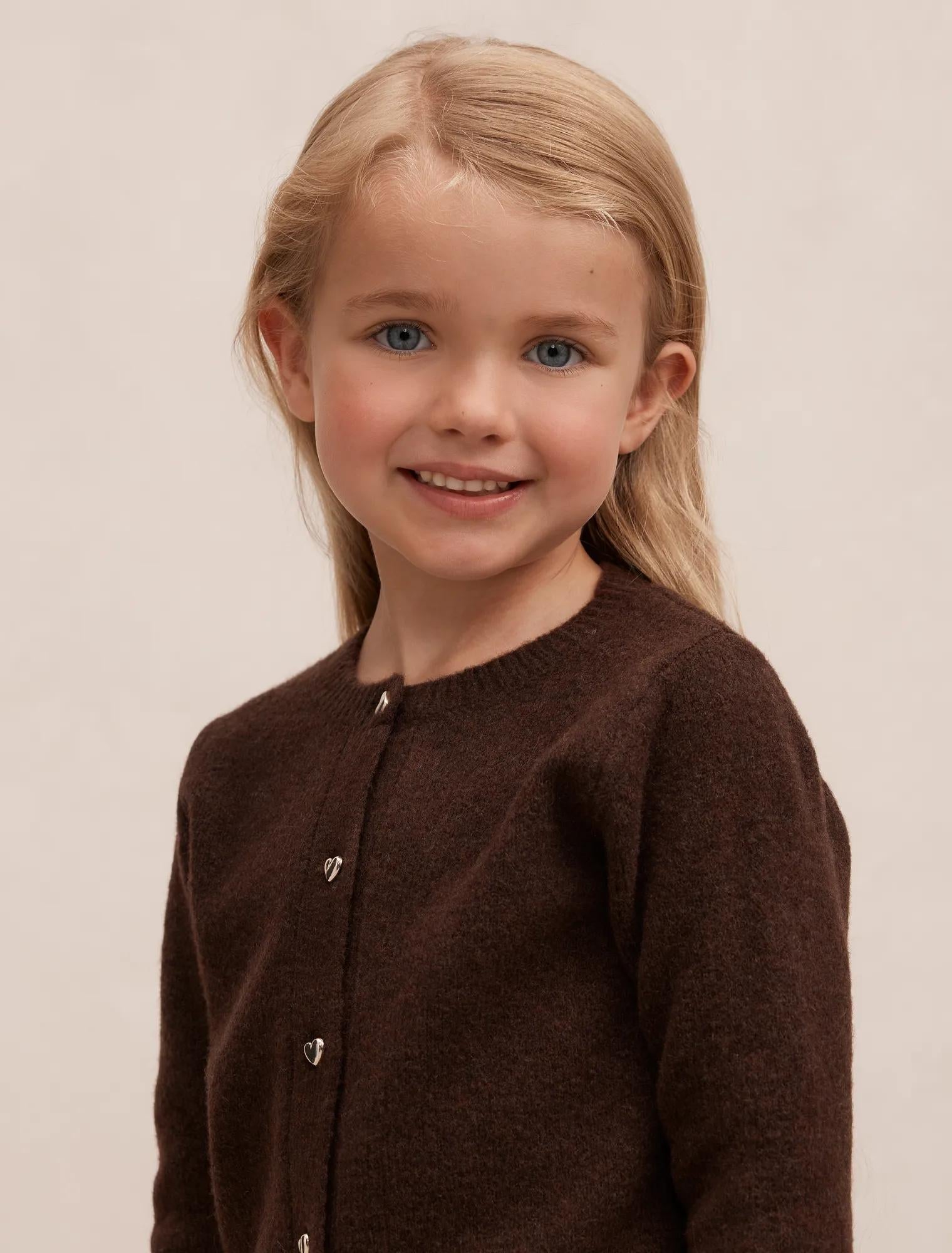 Hallie Girls Crew Cardigan Chocolate