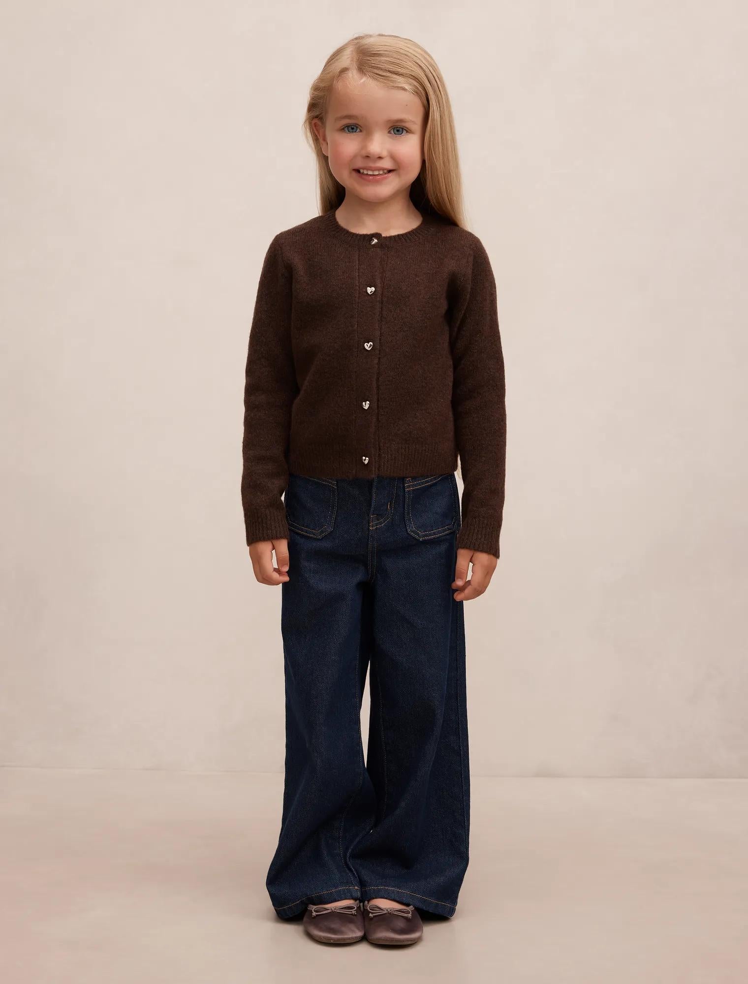 Hallie Girls Crew Cardigan Chocolate