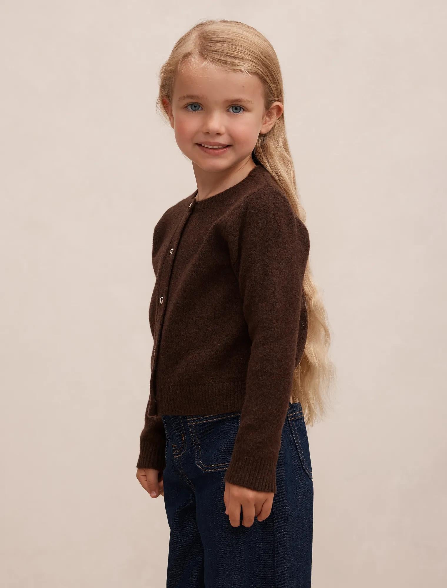 Hallie Girls Crew Cardigan Chocolate