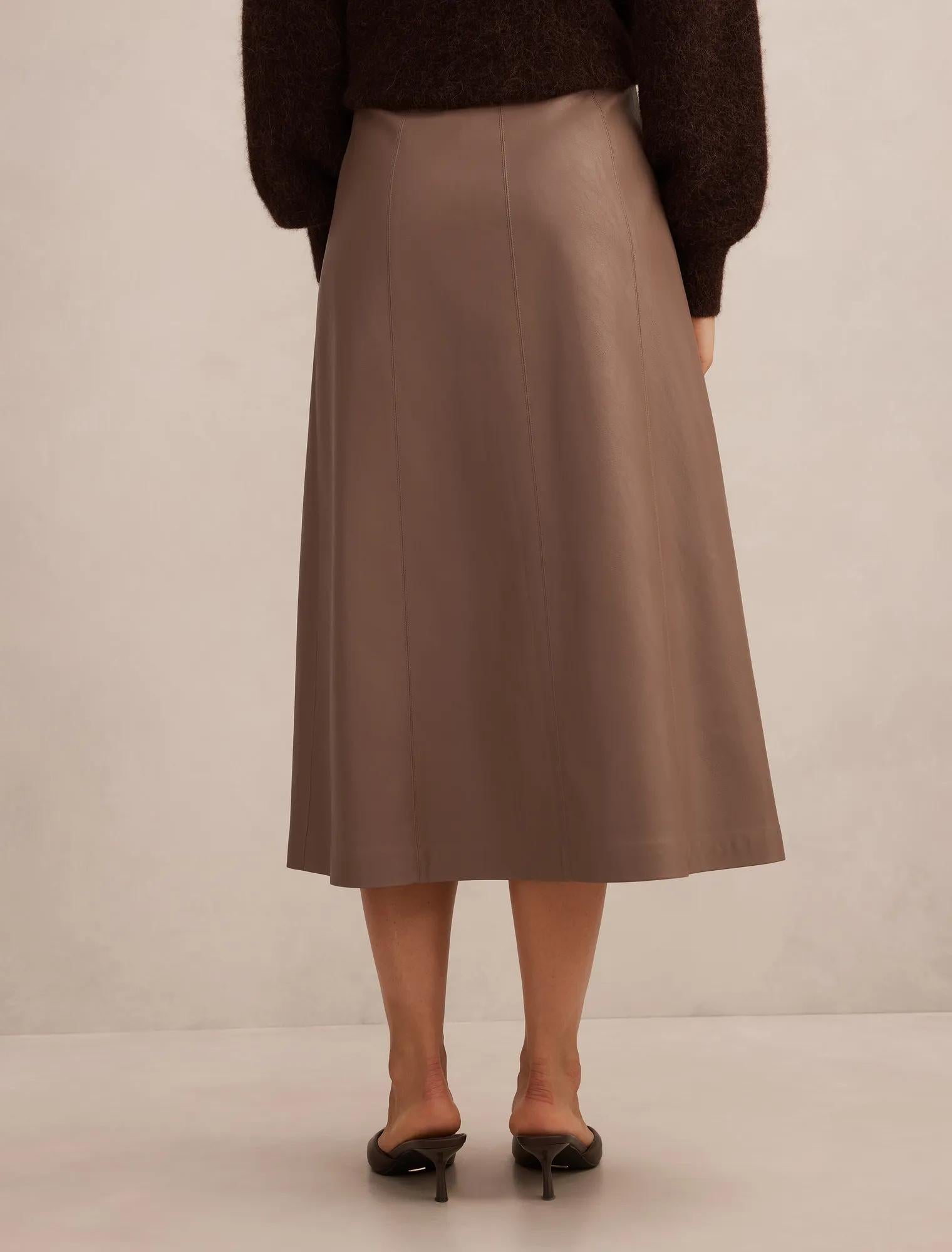 Isla Vegan Leather Midi Skirt Deep Taupe