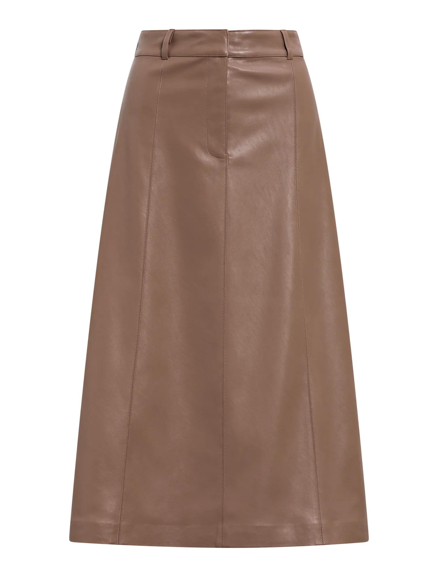 Isla Vegan Leather Midi Skirt Deep Taupe_mannequin