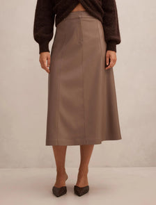 Isla Vegan Leather Midi Skirt Deep Taupe