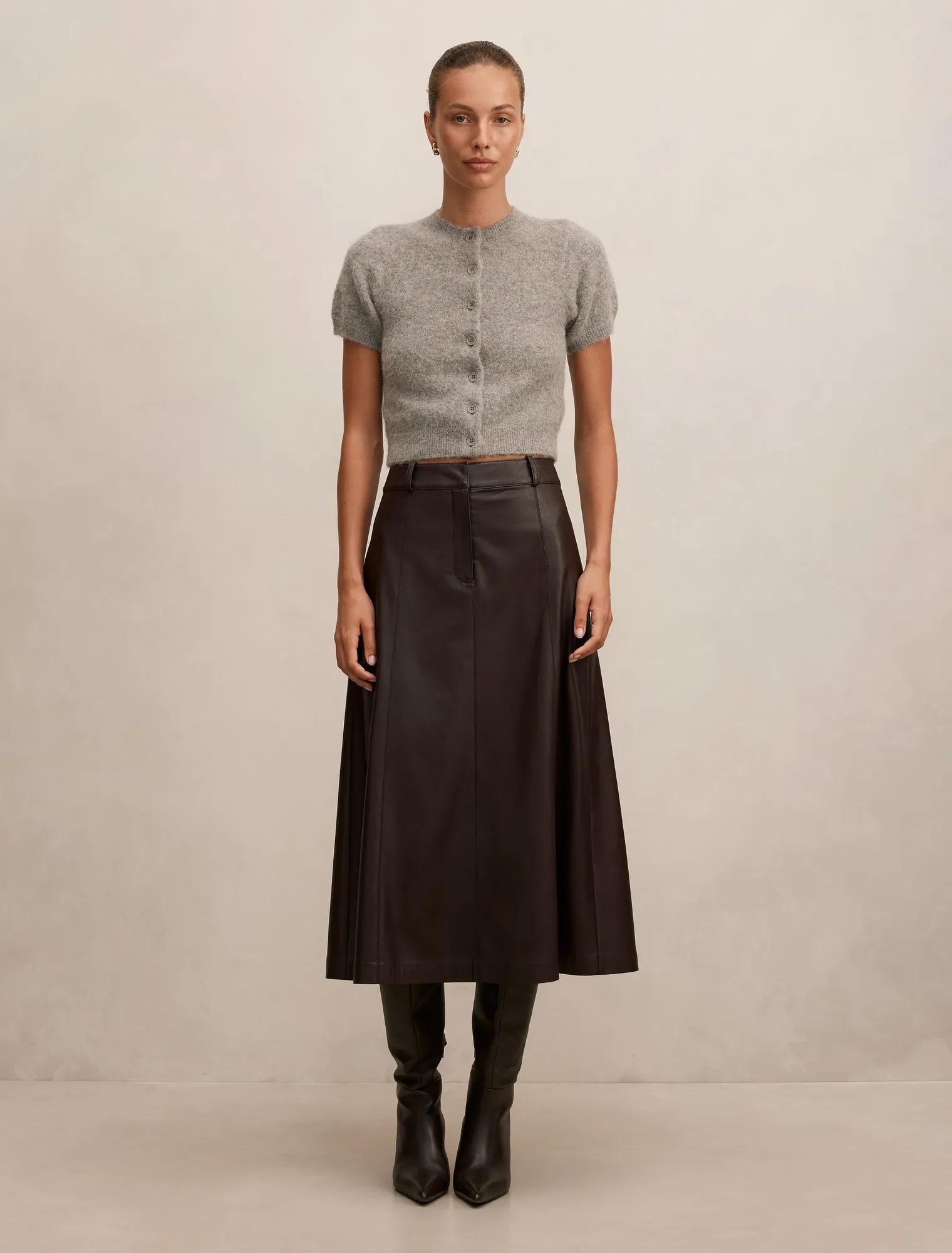 Isla Vegan Leather Midi Skirt Royal Berry A