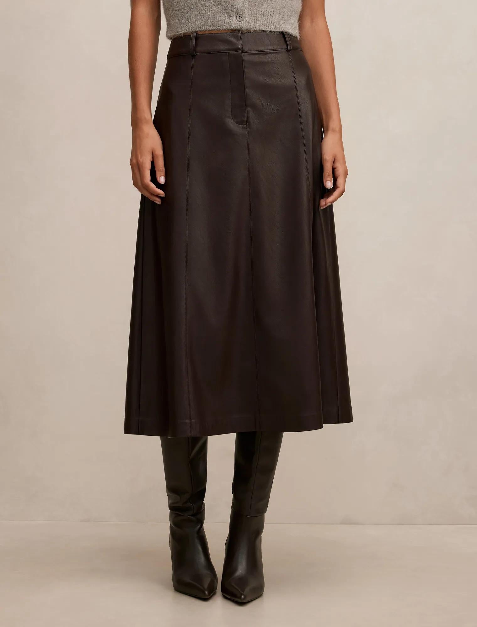 Isla Vegan Leather Midi Skirt Royal Berry A