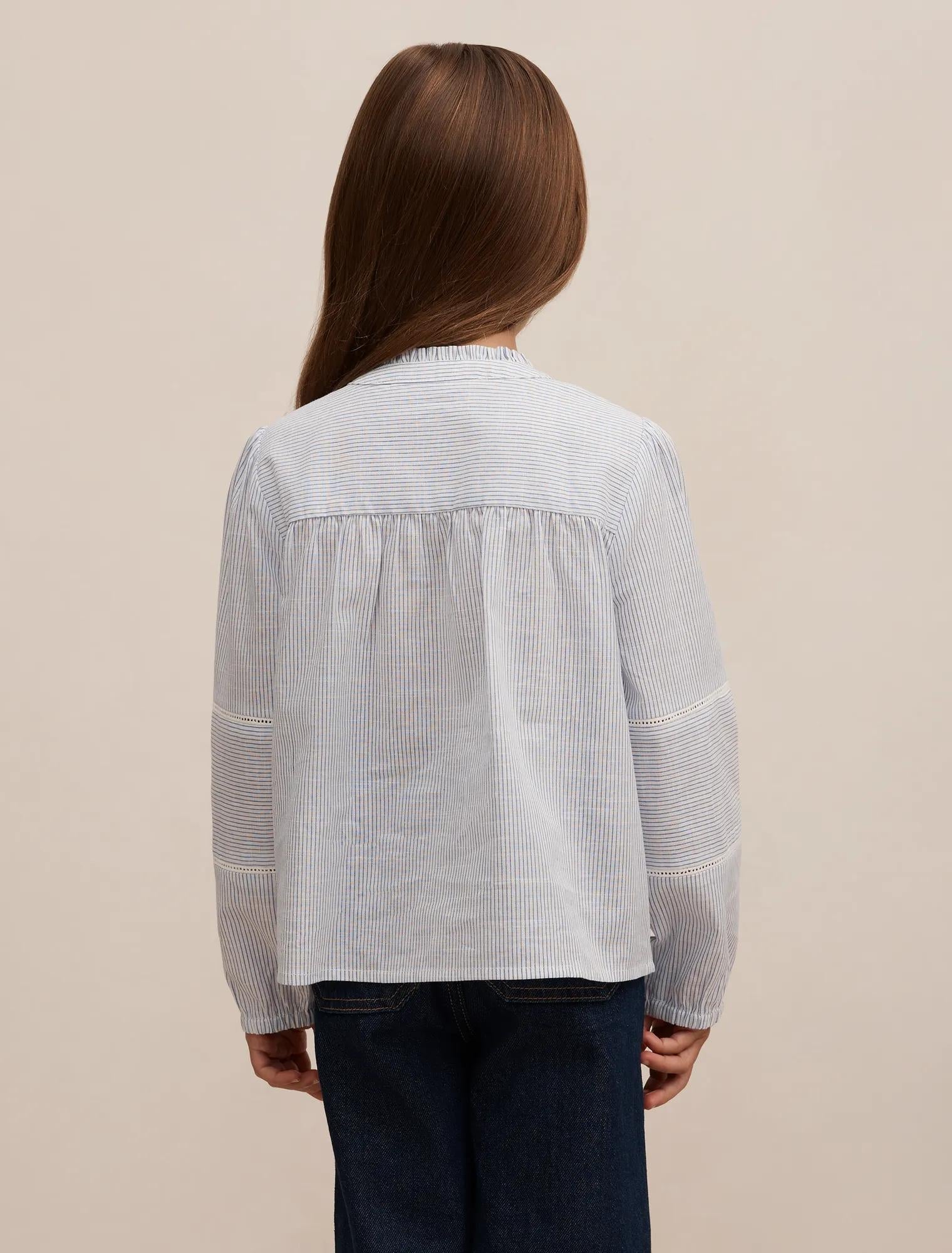 Elena Girls Stripe Blouse Blue/ White Stripe