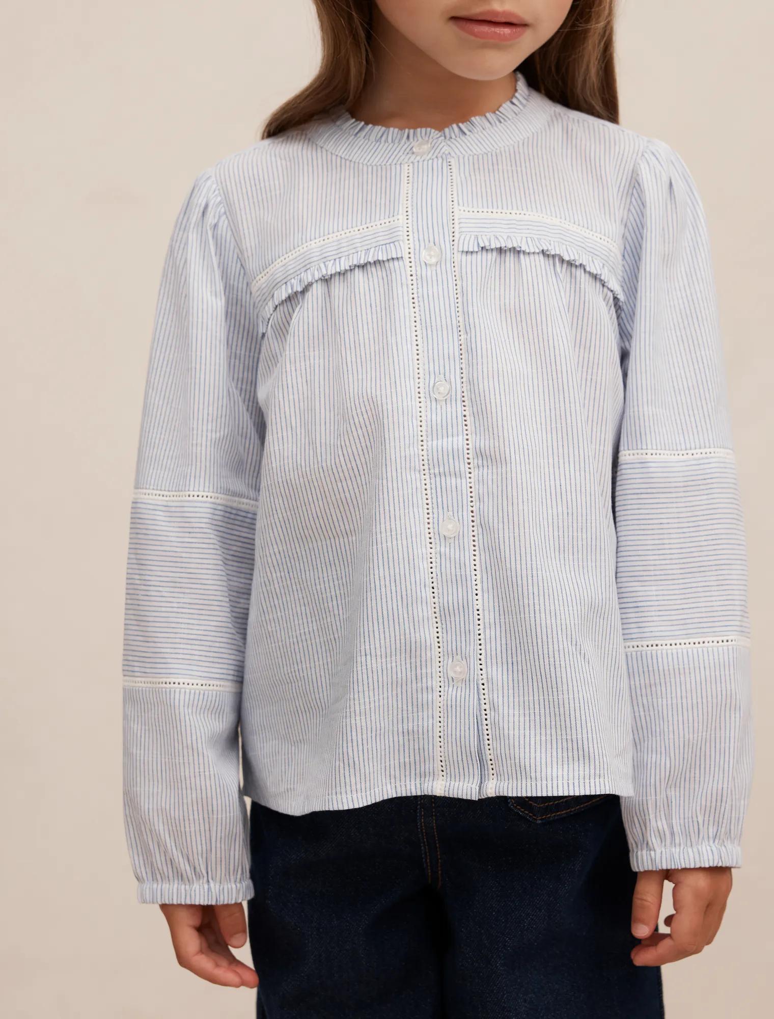 Elena Girls Stripe Blouse Blue/ White Stripe