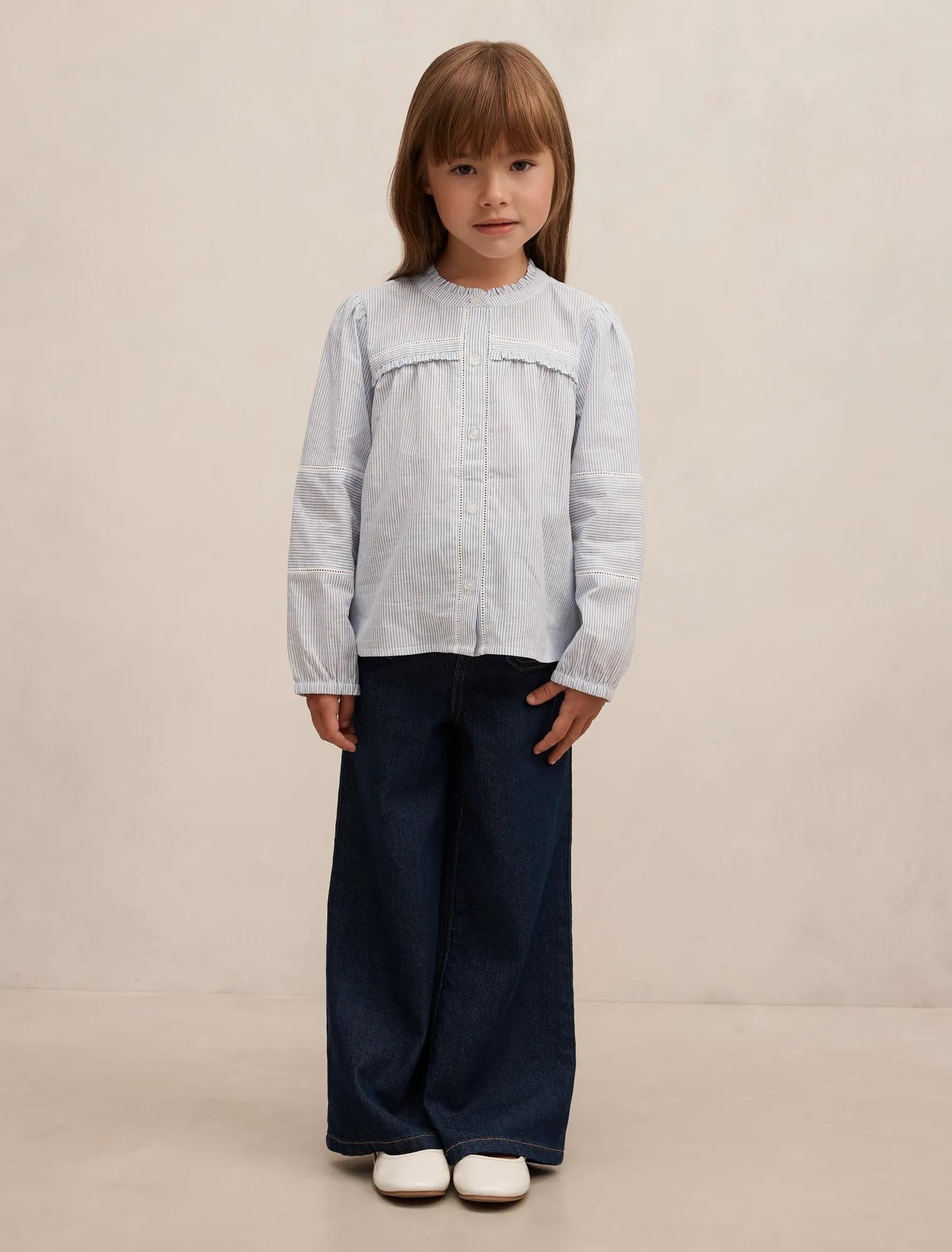 Elena Girls Stripe Blouse Blue/ White Stripe