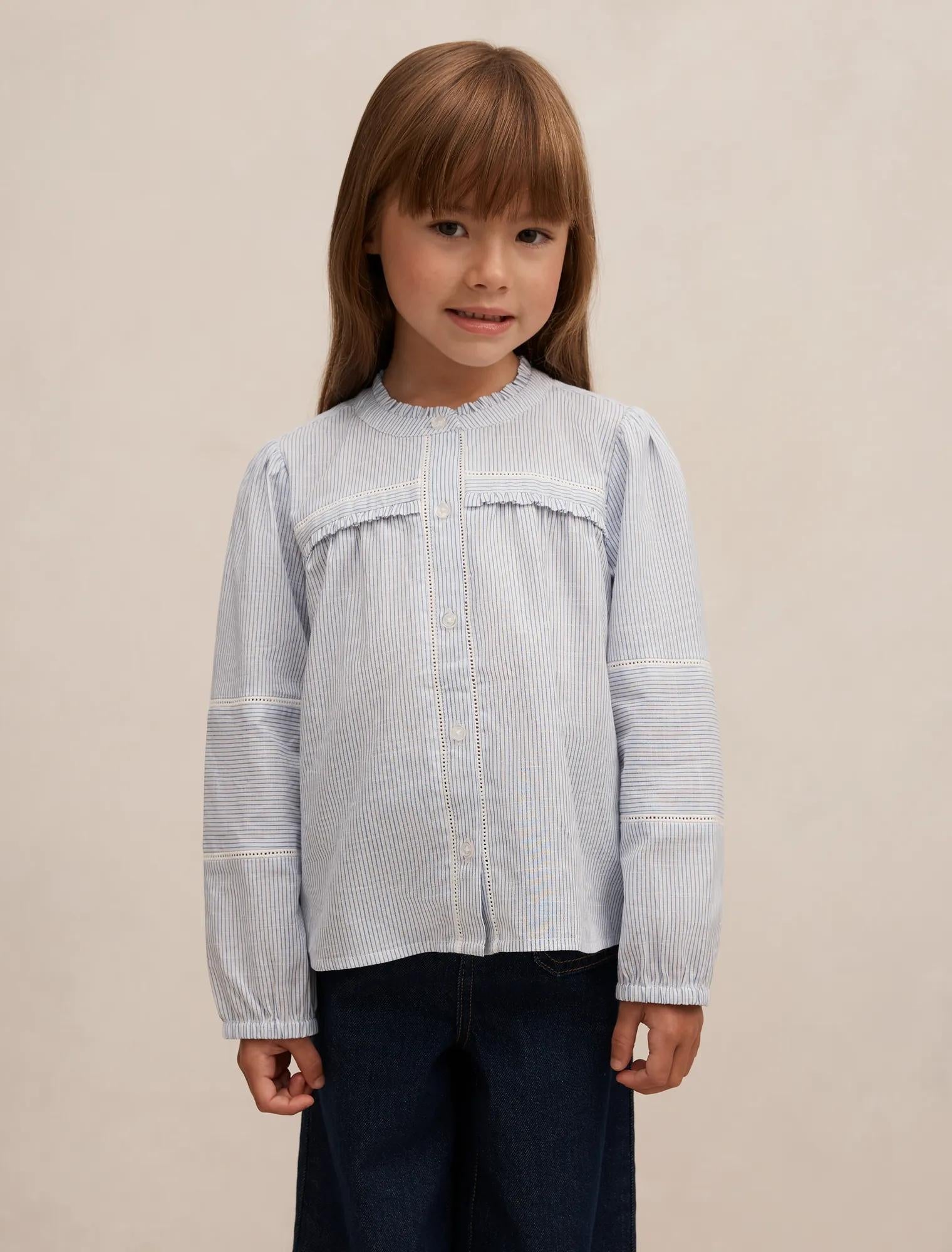 Elena Girls Stripe Blouse Blue/ White Stripe