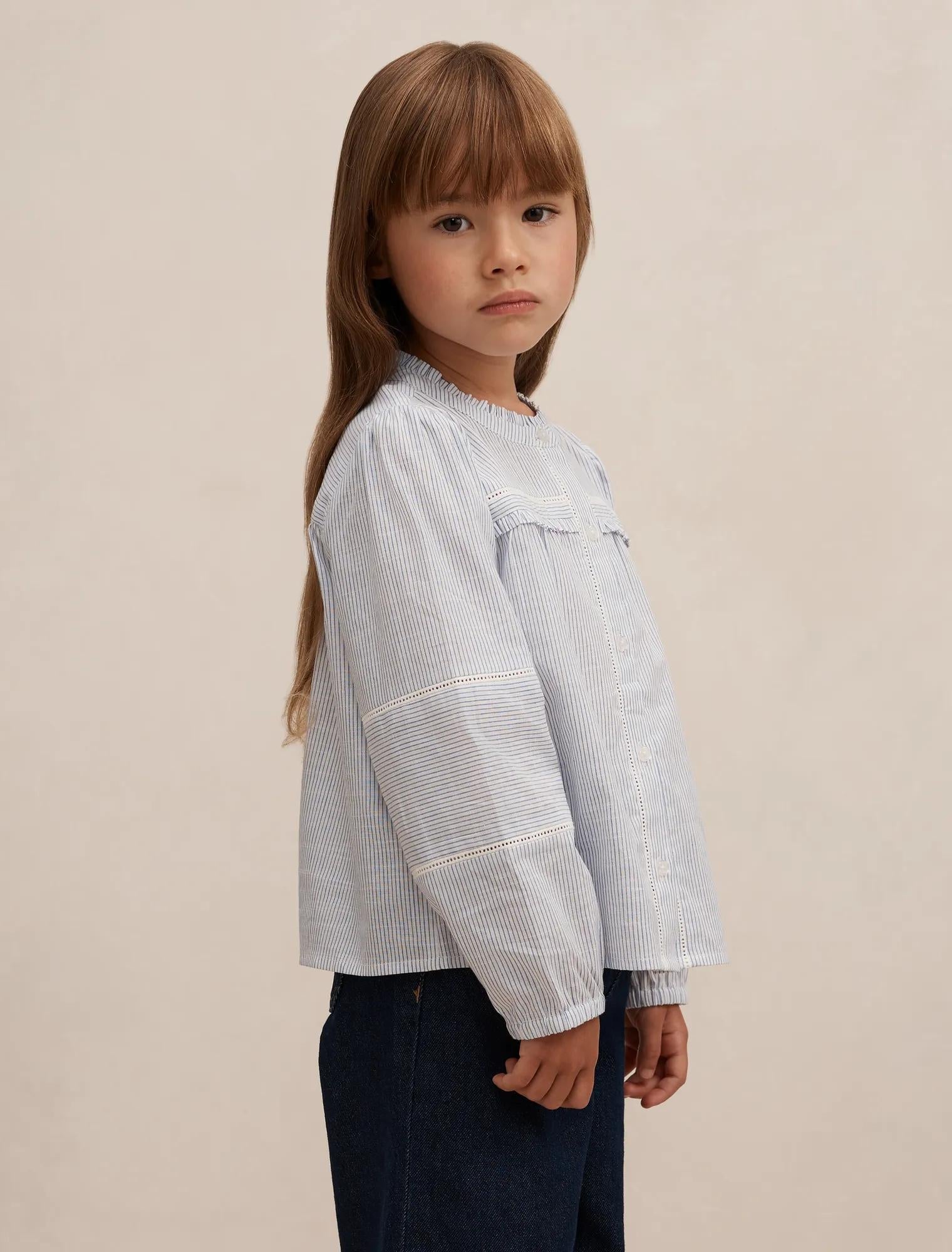 Elena Girls Stripe Blouse Blue/ White Stripe