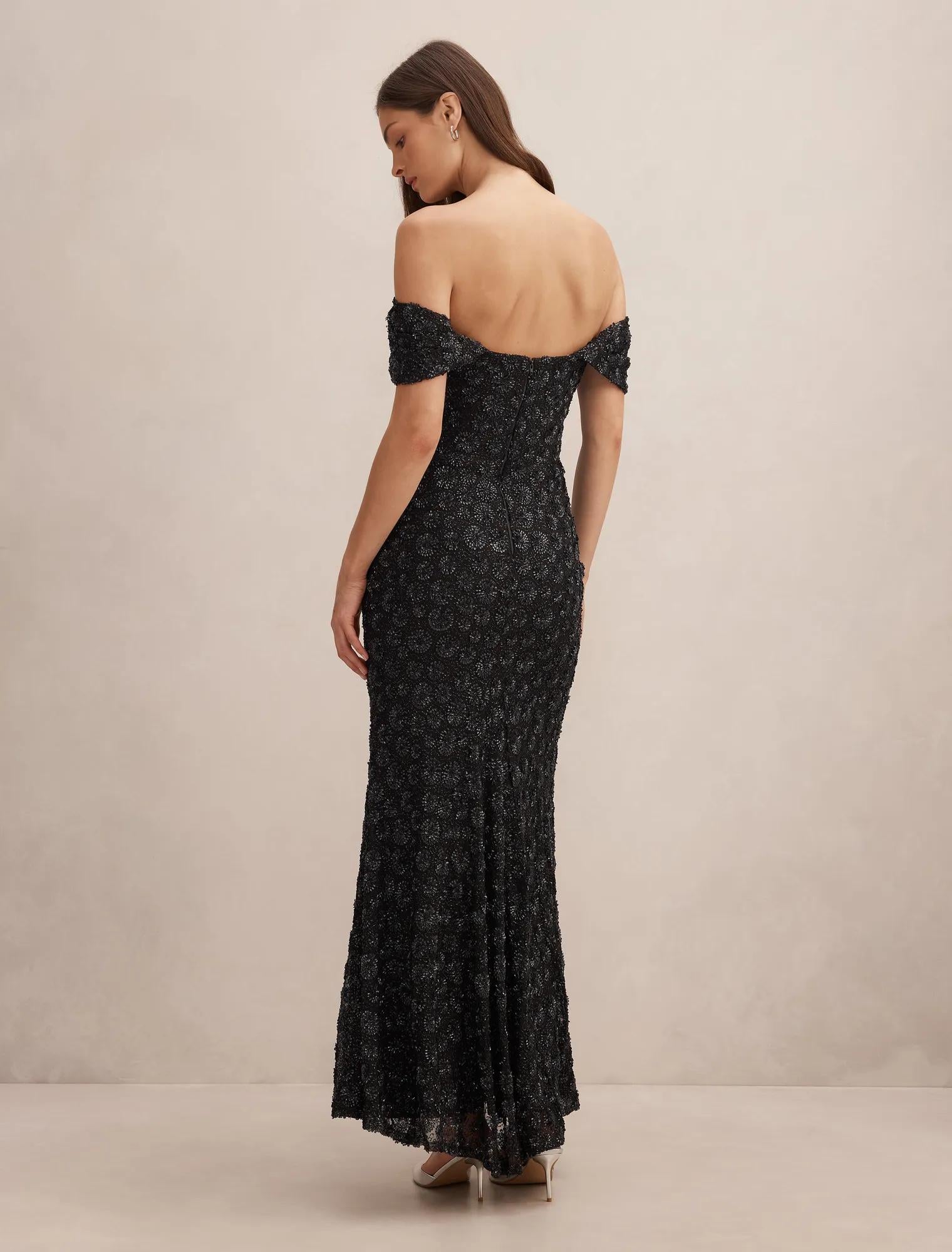Asher Off Shoulder Gown Black