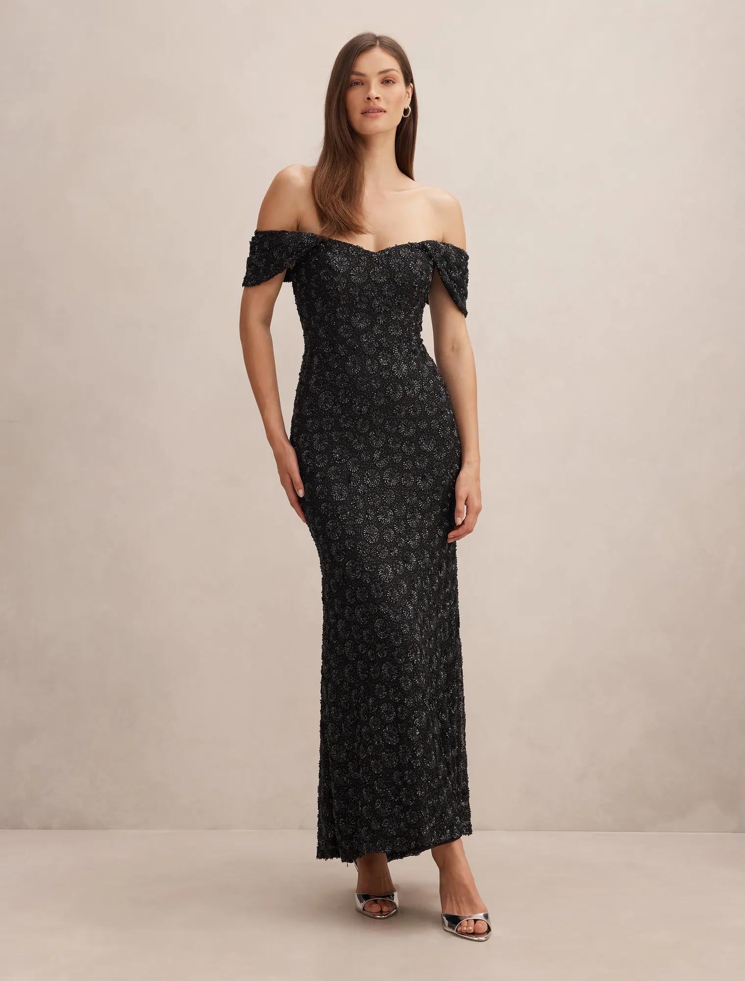 Asher Off Shoulder Gown Black