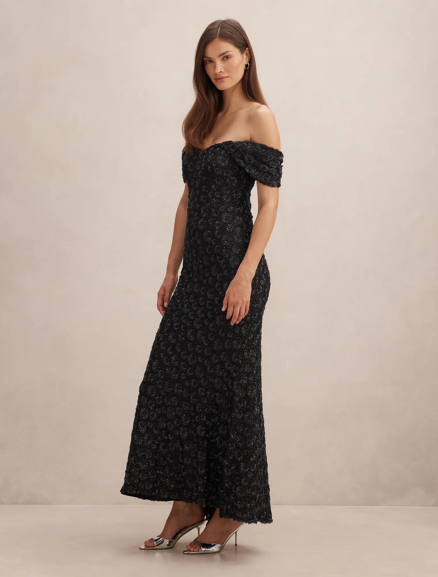 Asher Off Shoulder Gown Black