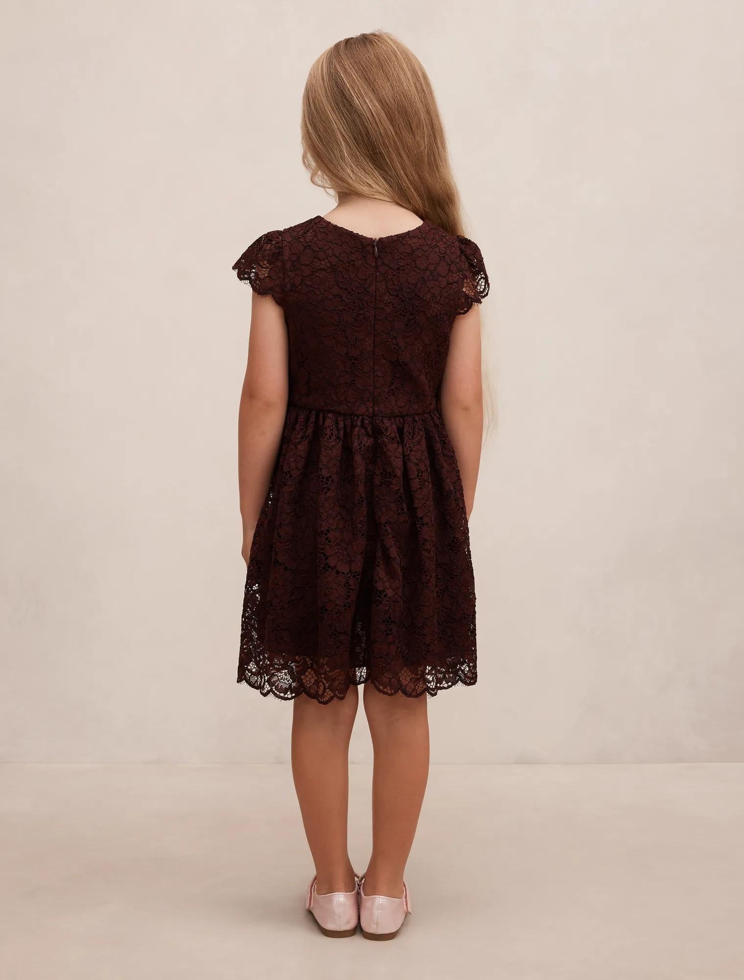 Opal Girls Lace Cap Sleeve Dress Berry