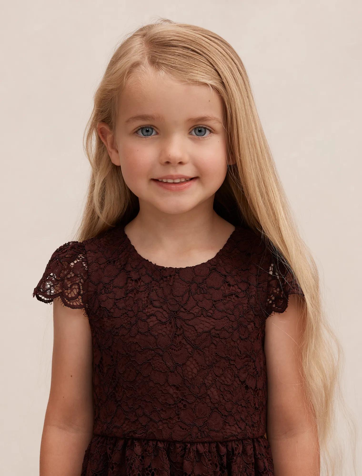 Opal Girls Lace Cap Sleeve Dress Berry