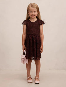 Opal Girls Lace Cap Sleeve Dress Berry
