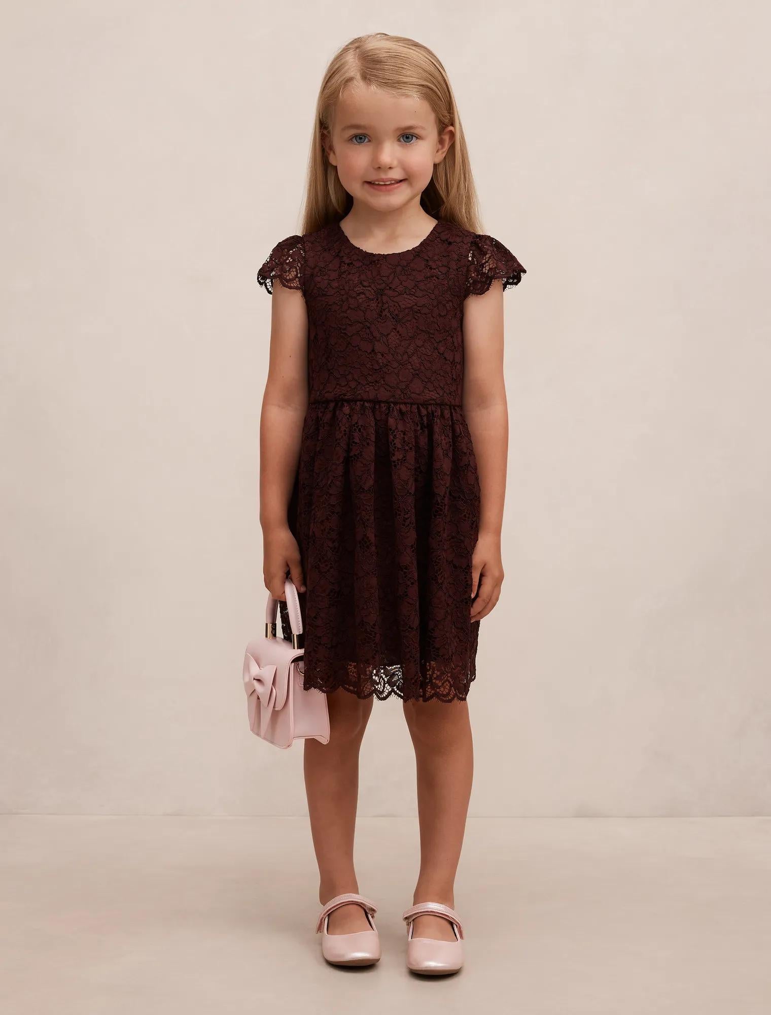 Opal Girls Lace Cap Sleeve Dress Berry