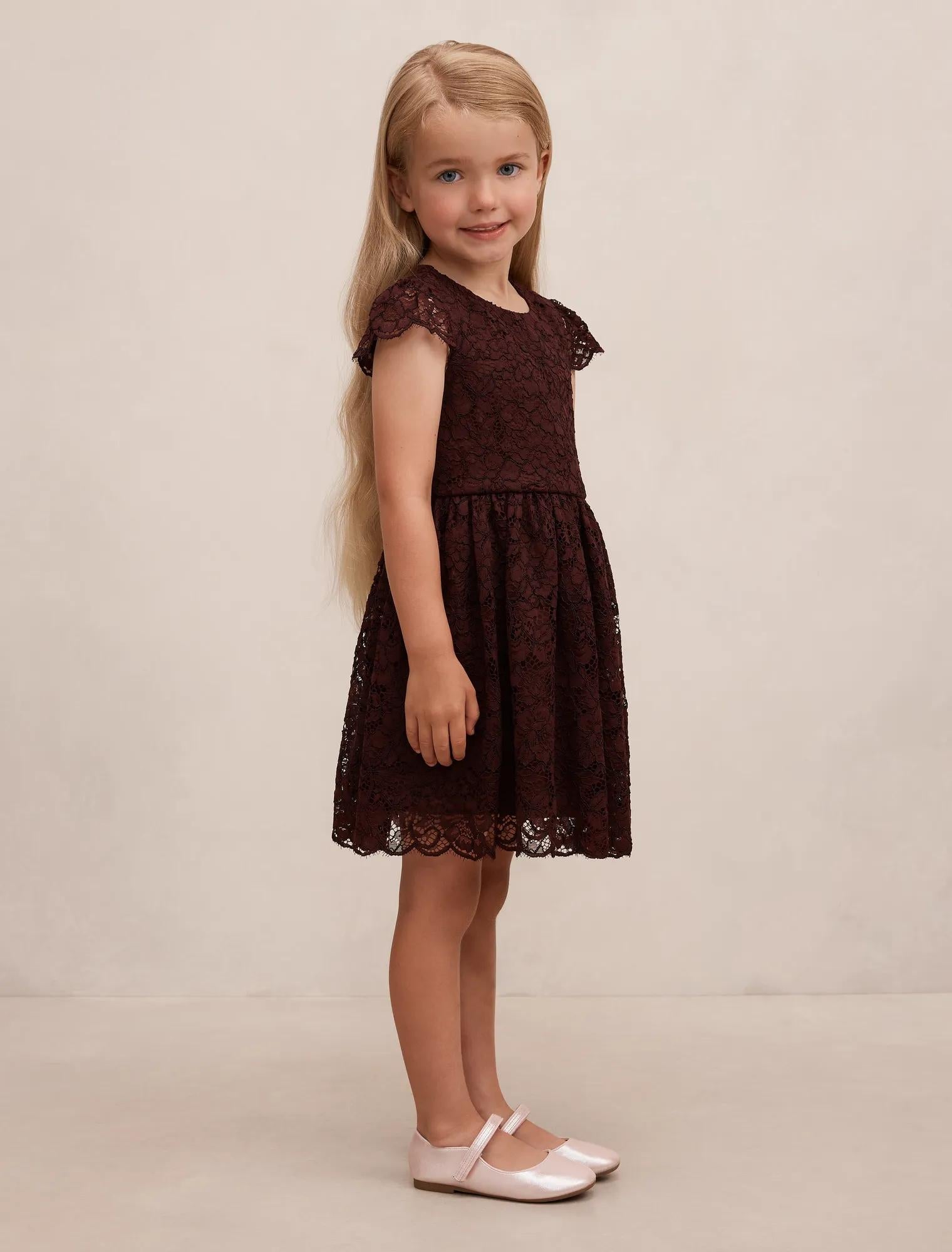 Opal Girls Lace Cap Sleeve Dress Berry