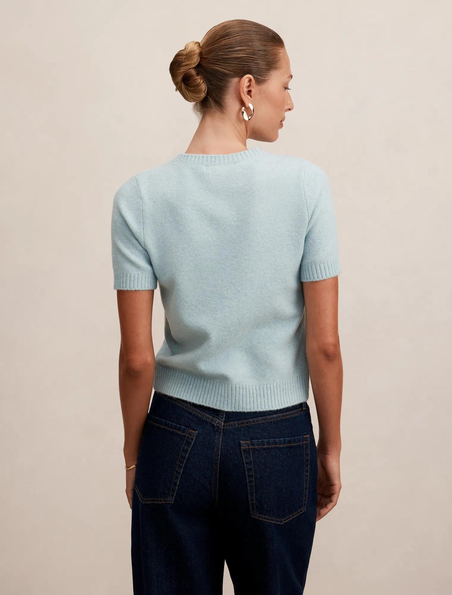 Lucy Knitted Tee Soft Duck Egg