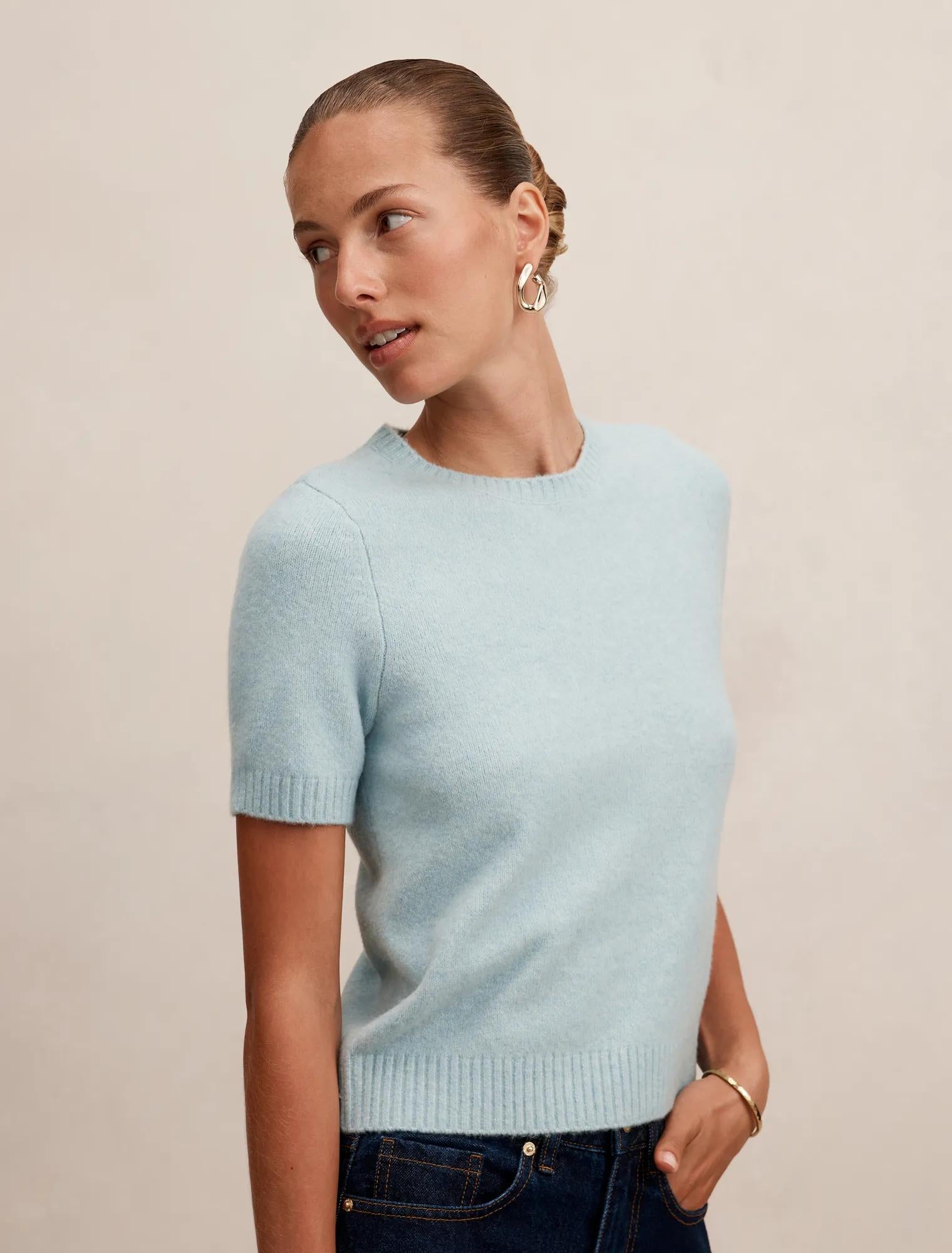 Lucy Knitted Tee Soft Duck Egg